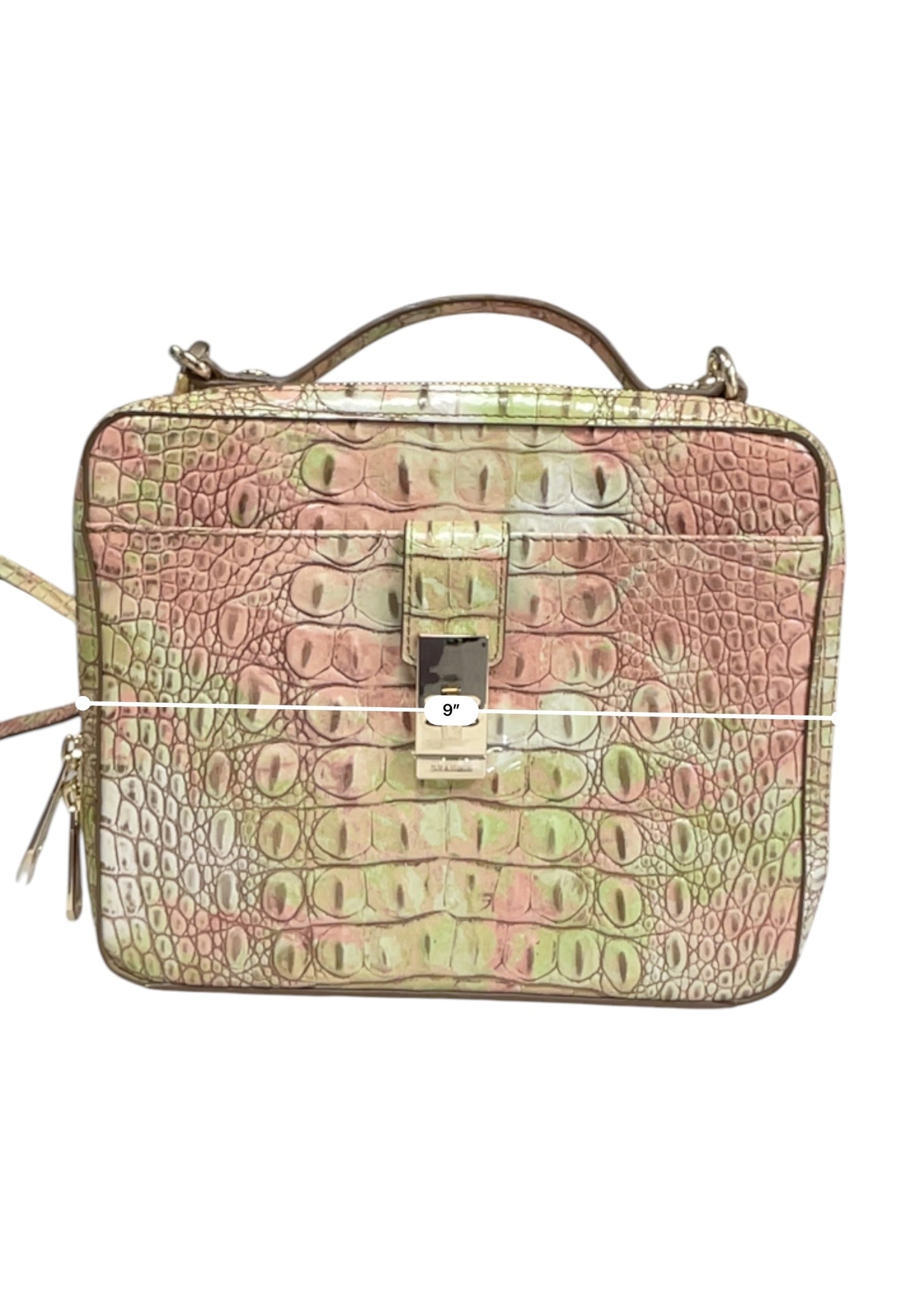 Crossbody Designer By Brahmin In Green & Pink, Size:Small