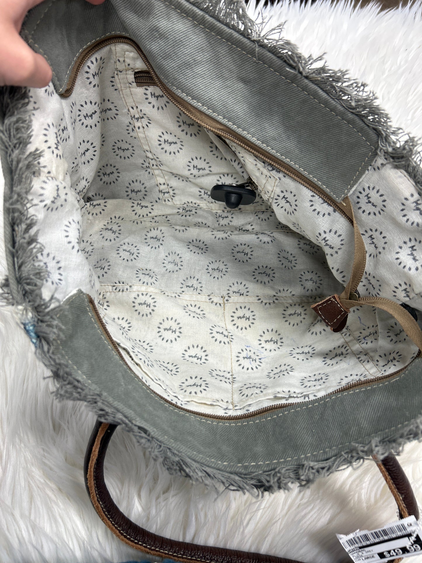 Handbag By Myra In Blue & Grey, Size:Large