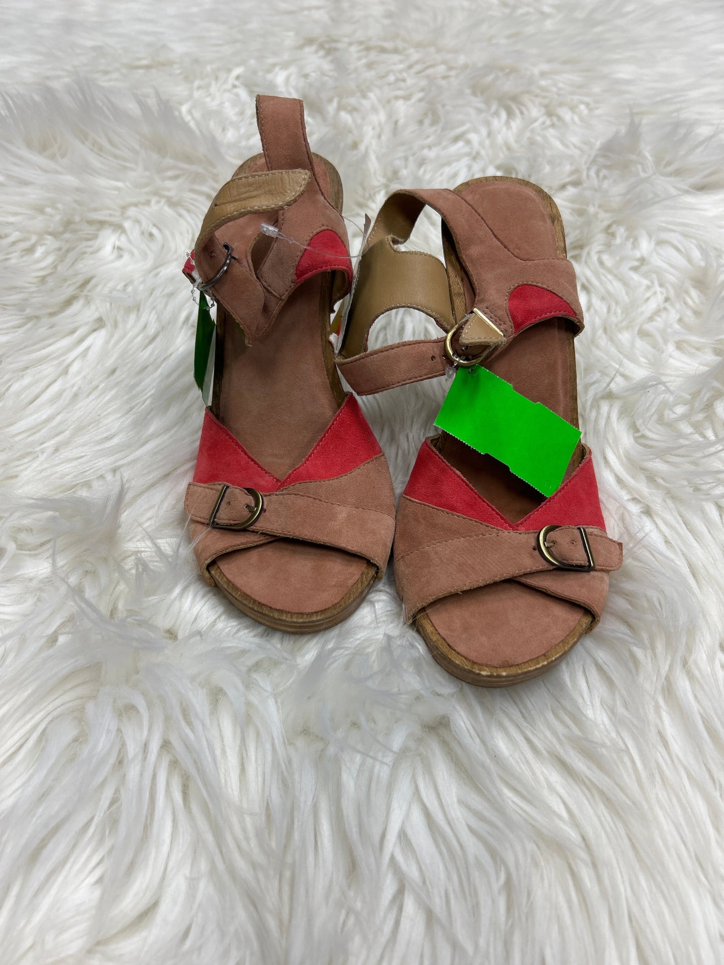 Sandals Heels Block By L.L. Bean In Pink & Tan, Size:6