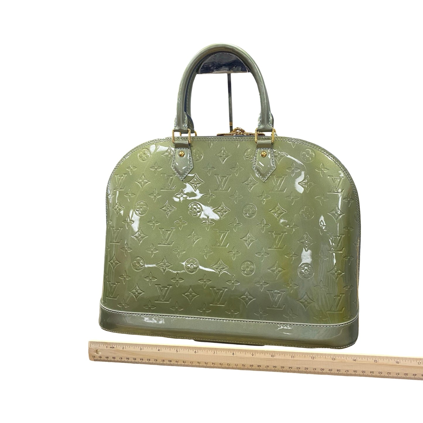 Handbag Luxury Designer By Louis Vuitton In Givre Green Monogram Vernis, Size:Large (GM)