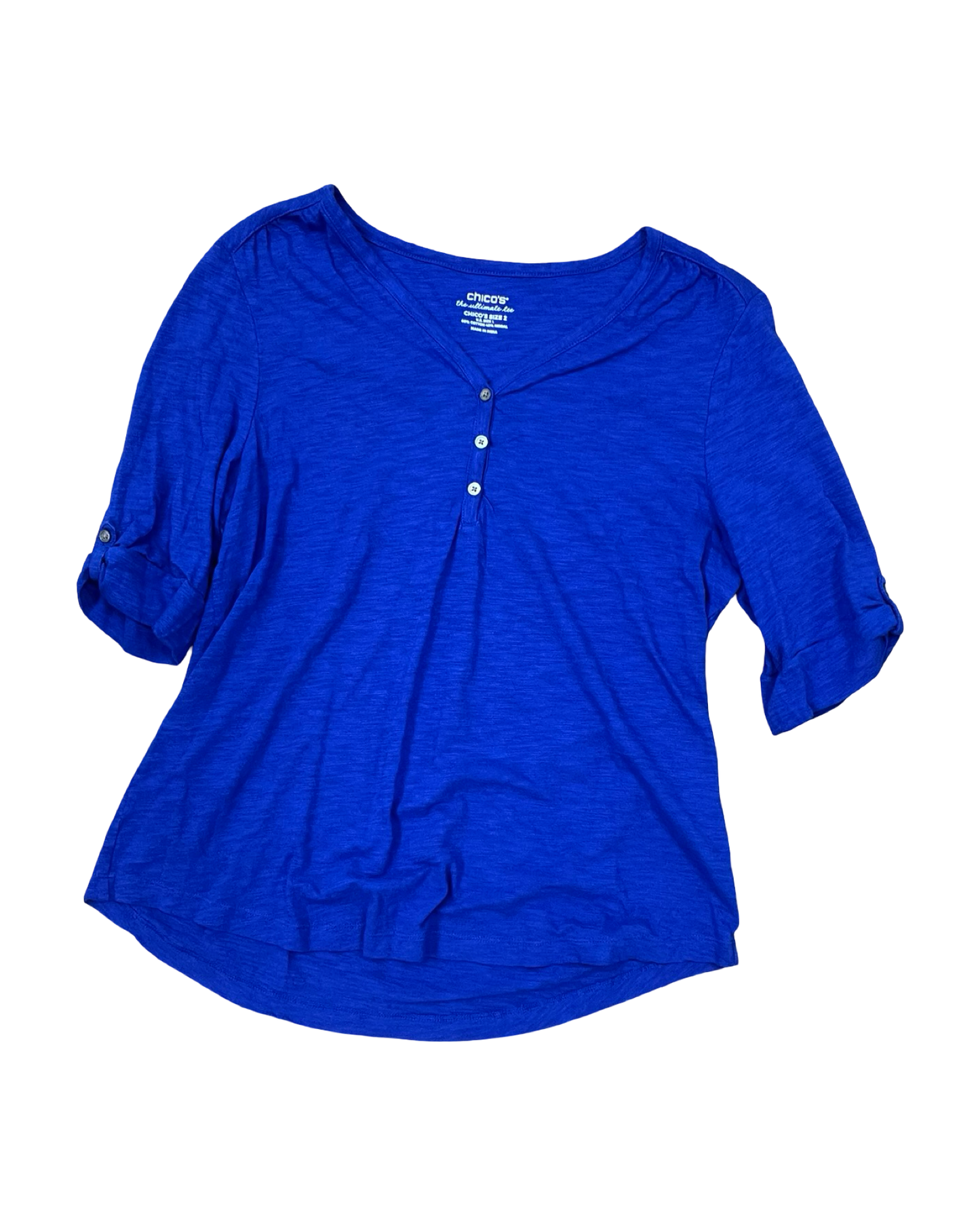Top 3/4 Sleeve By Chicos In Blue, Size:L