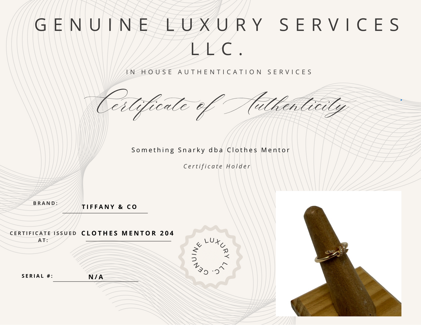 Tiffany & Company Knot 18K Rose Gold Diamond Luxury Ring, Size 6