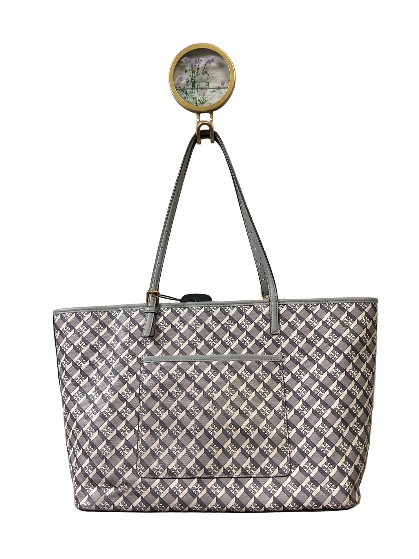 Handbag Designer By Tory Burch In Grey & White, Size:Large