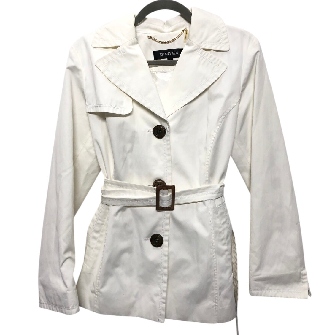 Coat Raincoat By Ellen Tracy In Ivory, Size:S