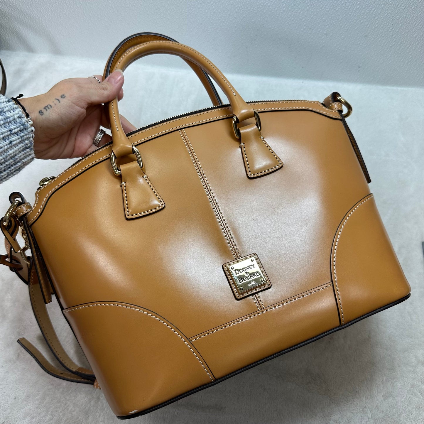 Domed Satchel Handbag Designer By Dooney And Bourke, Size: Medium