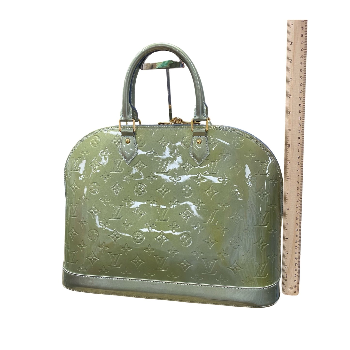 Handbag Luxury Designer By Louis Vuitton In Givre Green Monogram Vernis, Size:Large (GM)