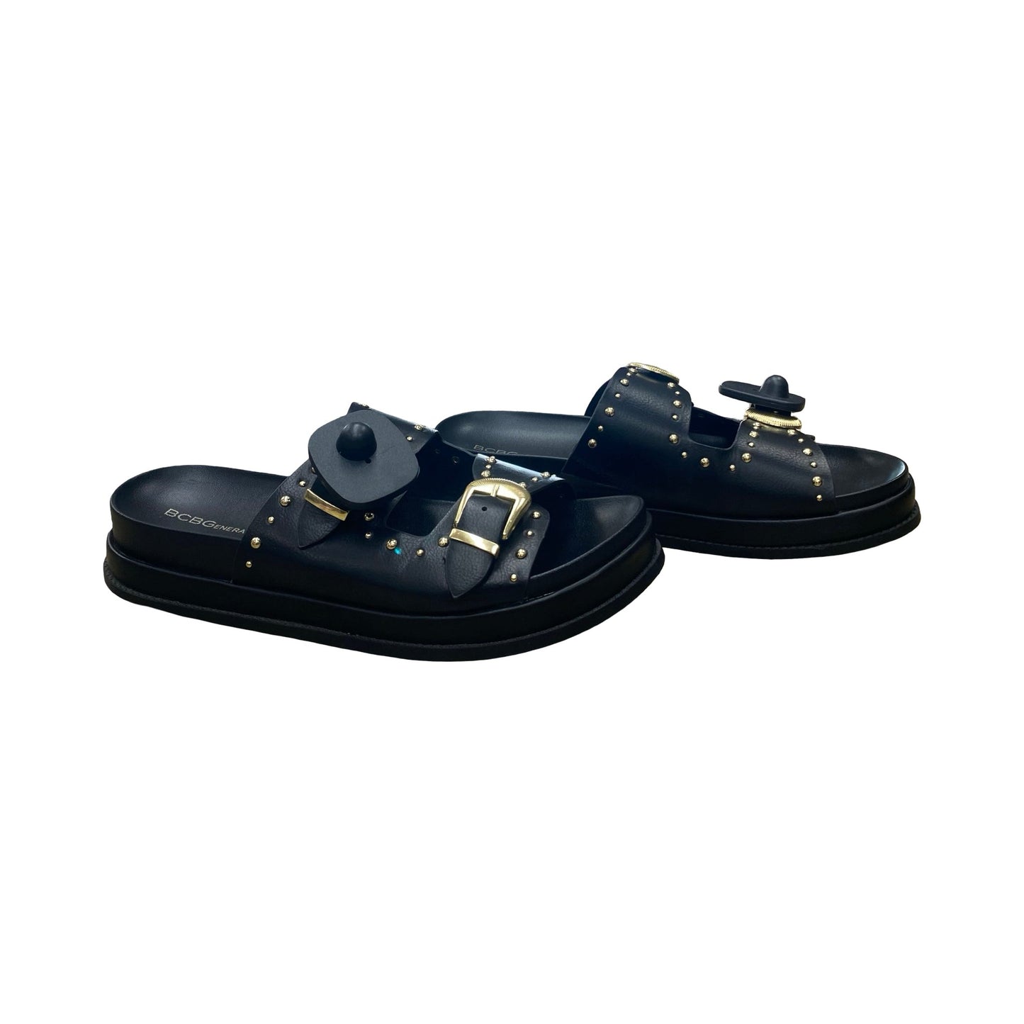 Sandals Flats By Bcbgeneration In Black & Gold, Size:9