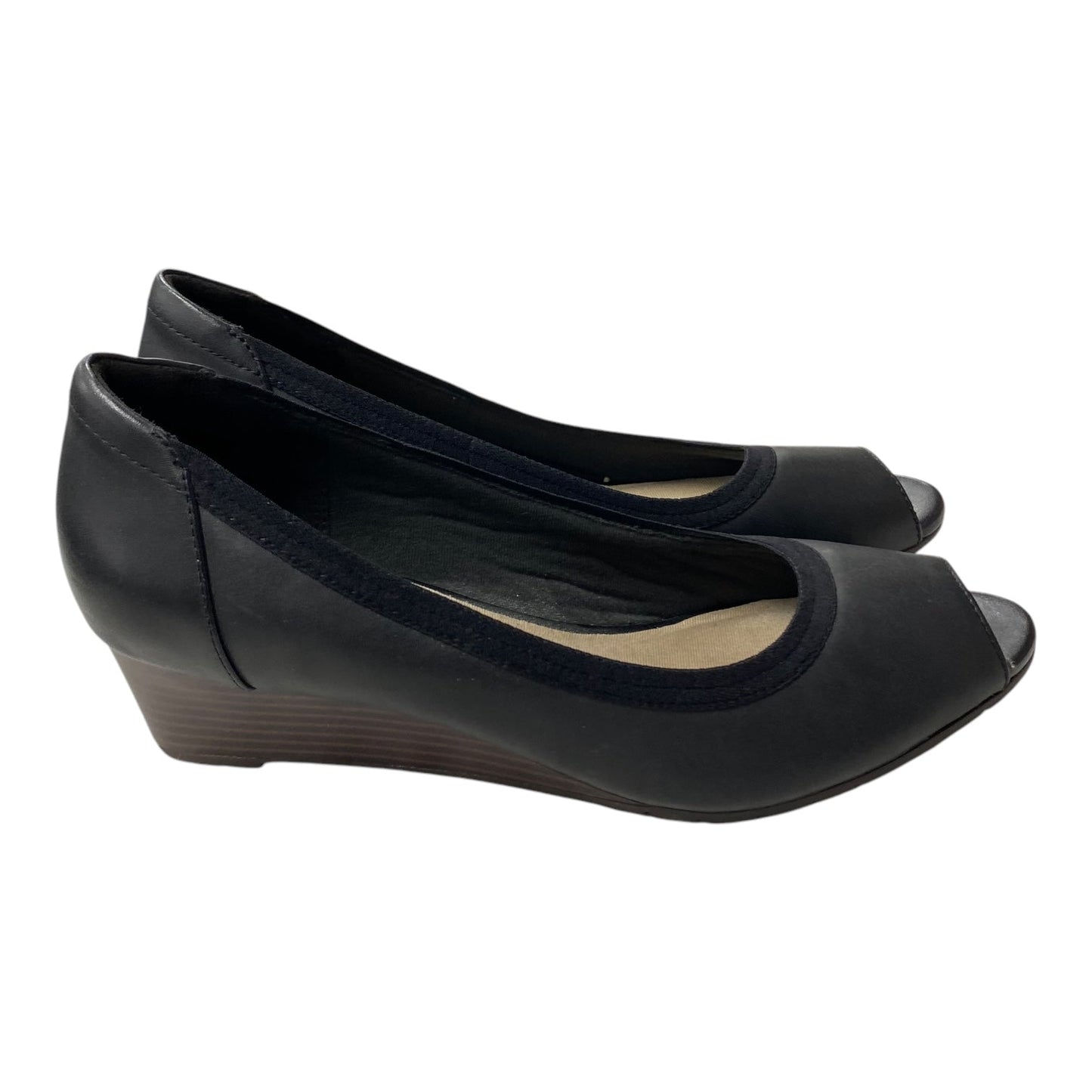 Shoes Heels Wedge By Clarks In Black, Size:10