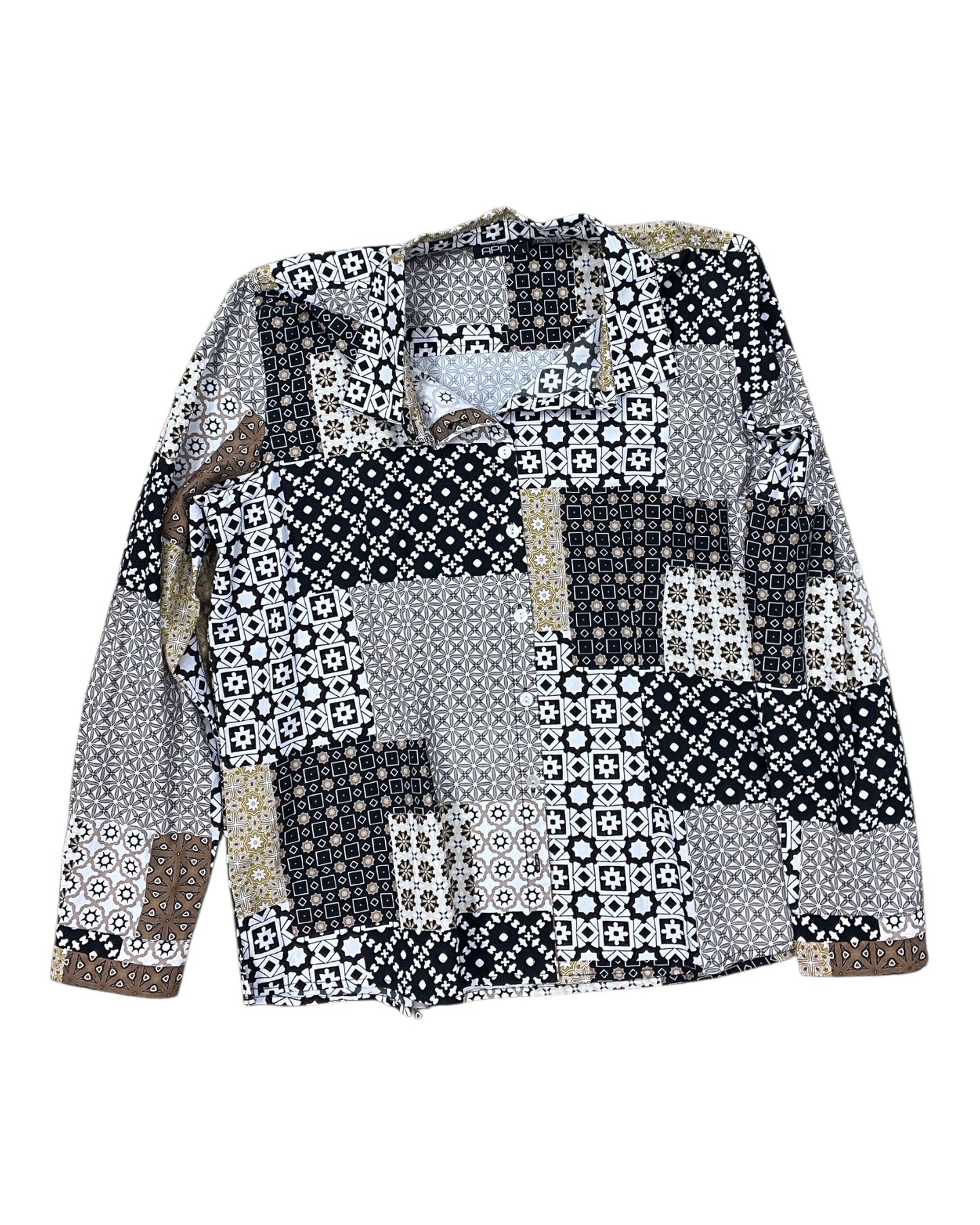 Blouse Ls By Clothes Mentor In Tan & White, Size:L