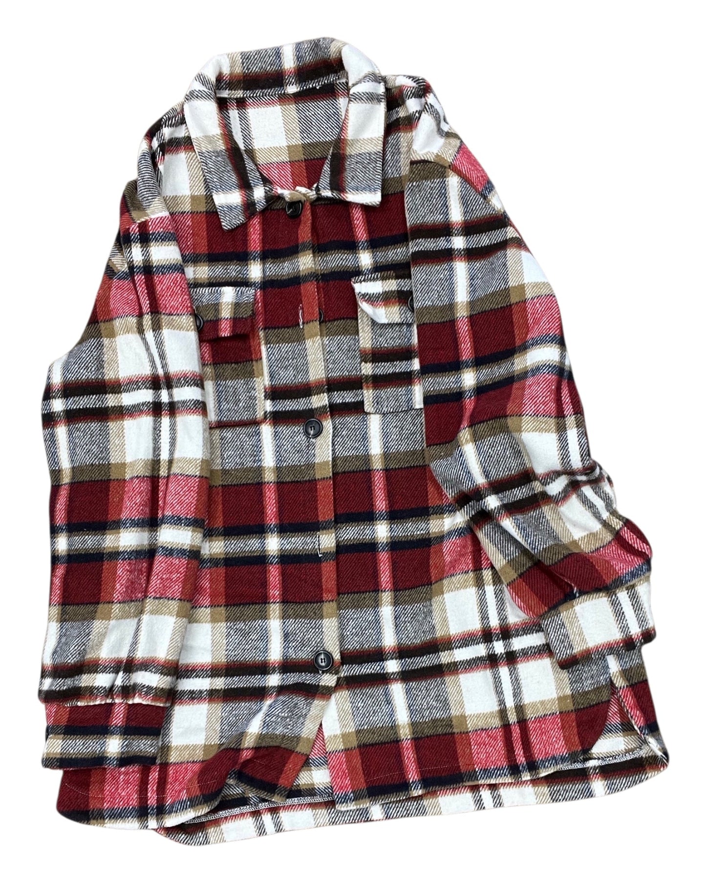 Jacket Shirt By Clothes Mentor In Red & White, Size:Xl