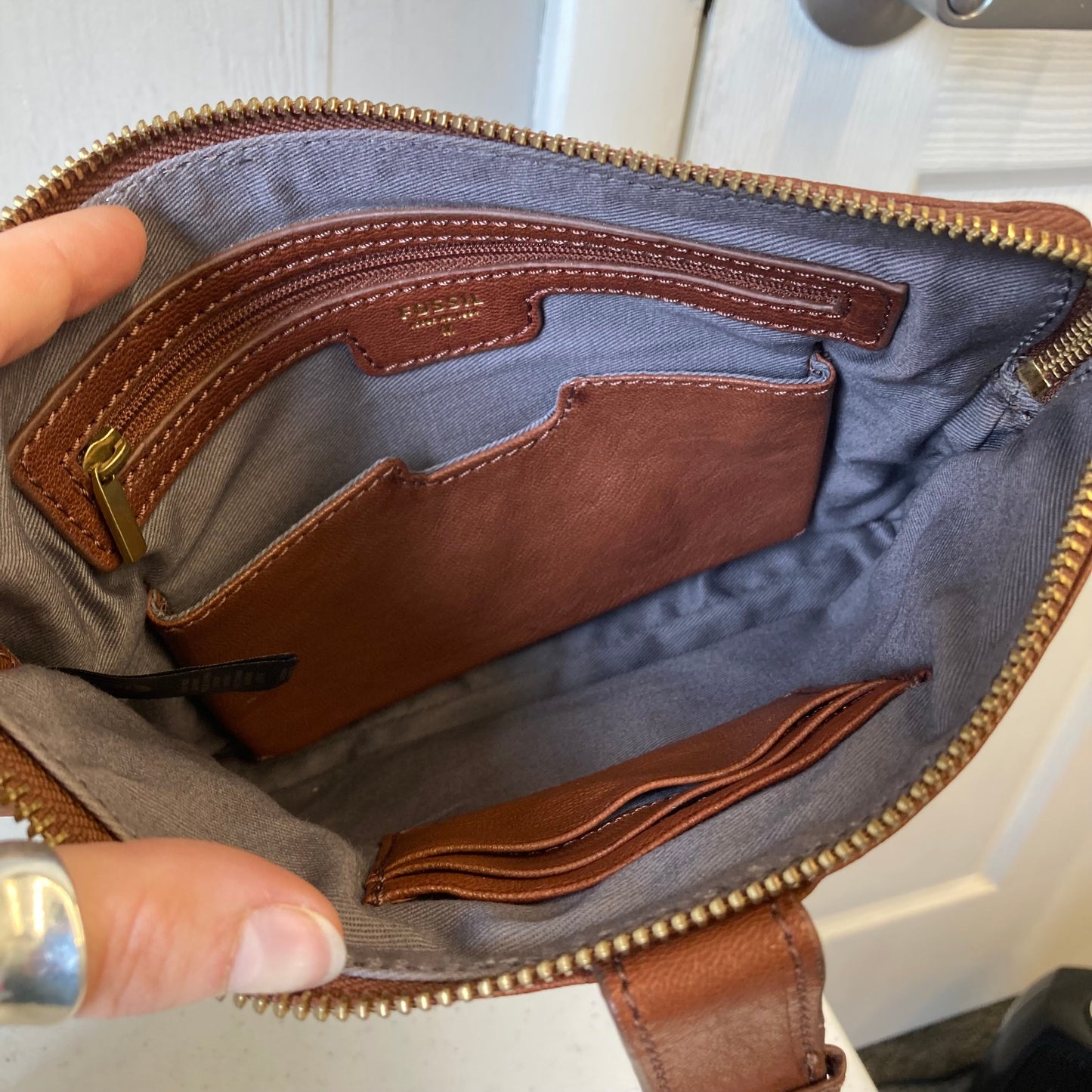 Wristlet Leather By Fossil In Brown, Size:Large