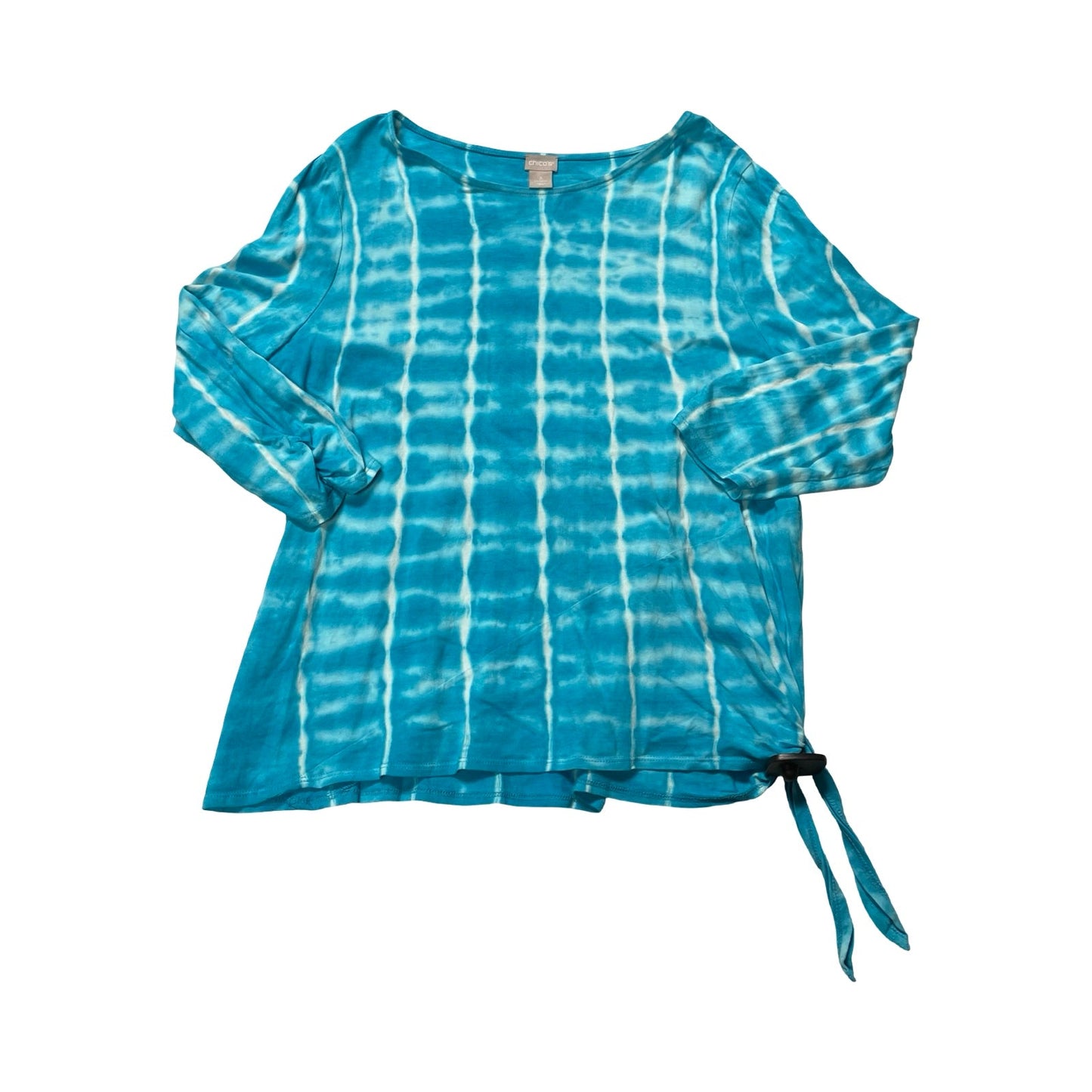 Top 3/4 Sleeve By Chicos In Blue & White, Size:Xl