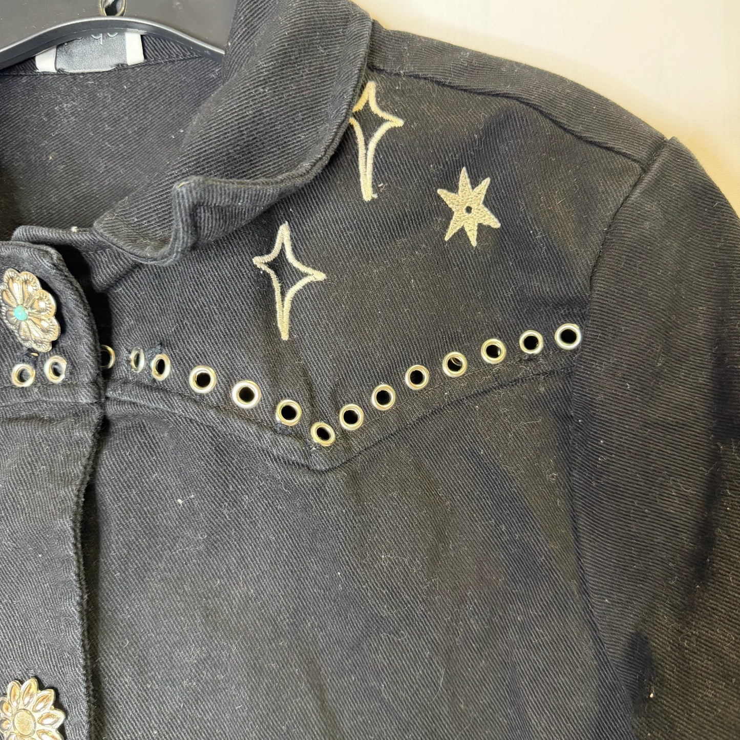 Jacket Denim By Johnny Was In Black Denim, Size: M