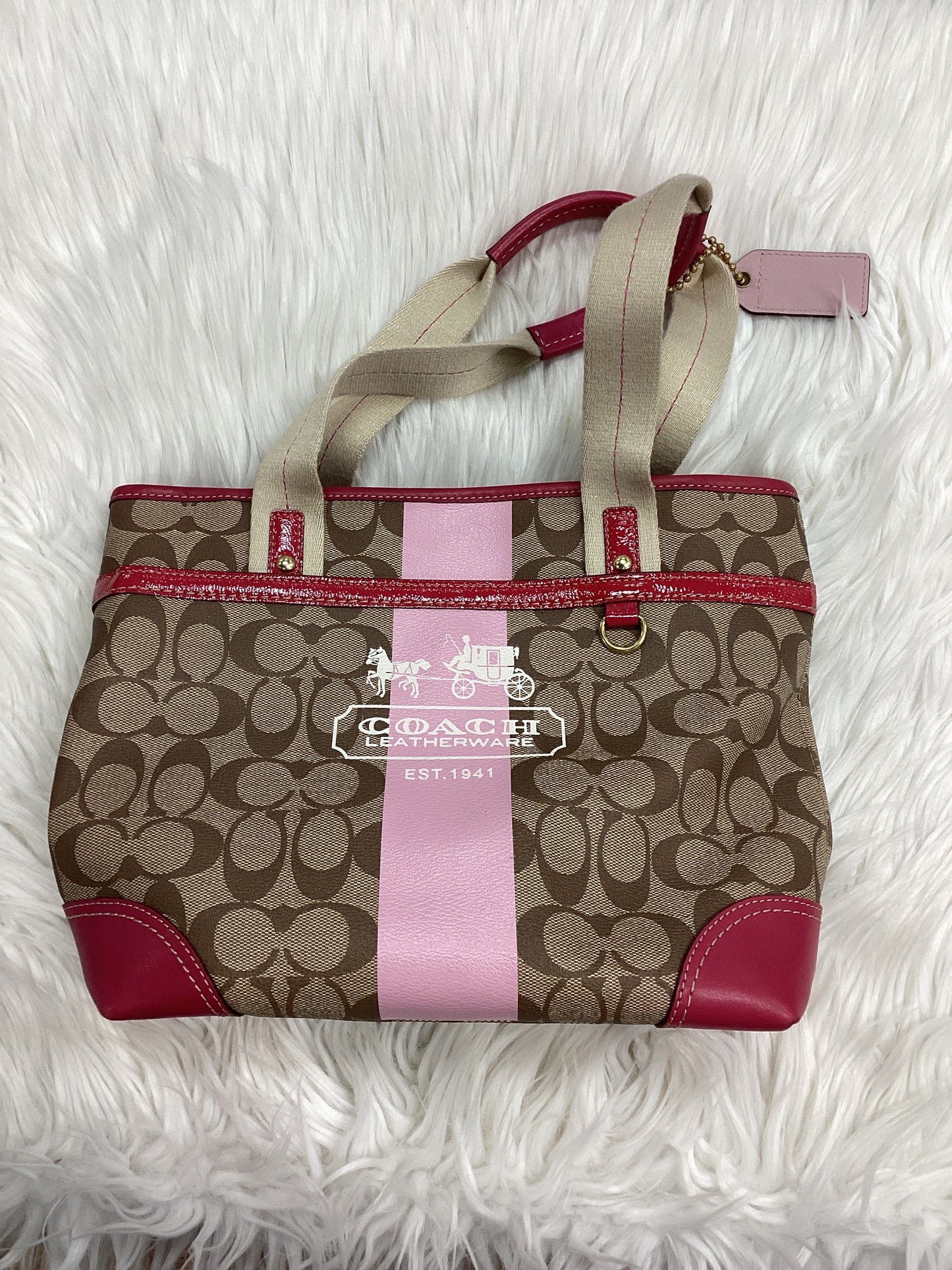 Handbag Designer By Coach In Brown & Pink, Size:Medium