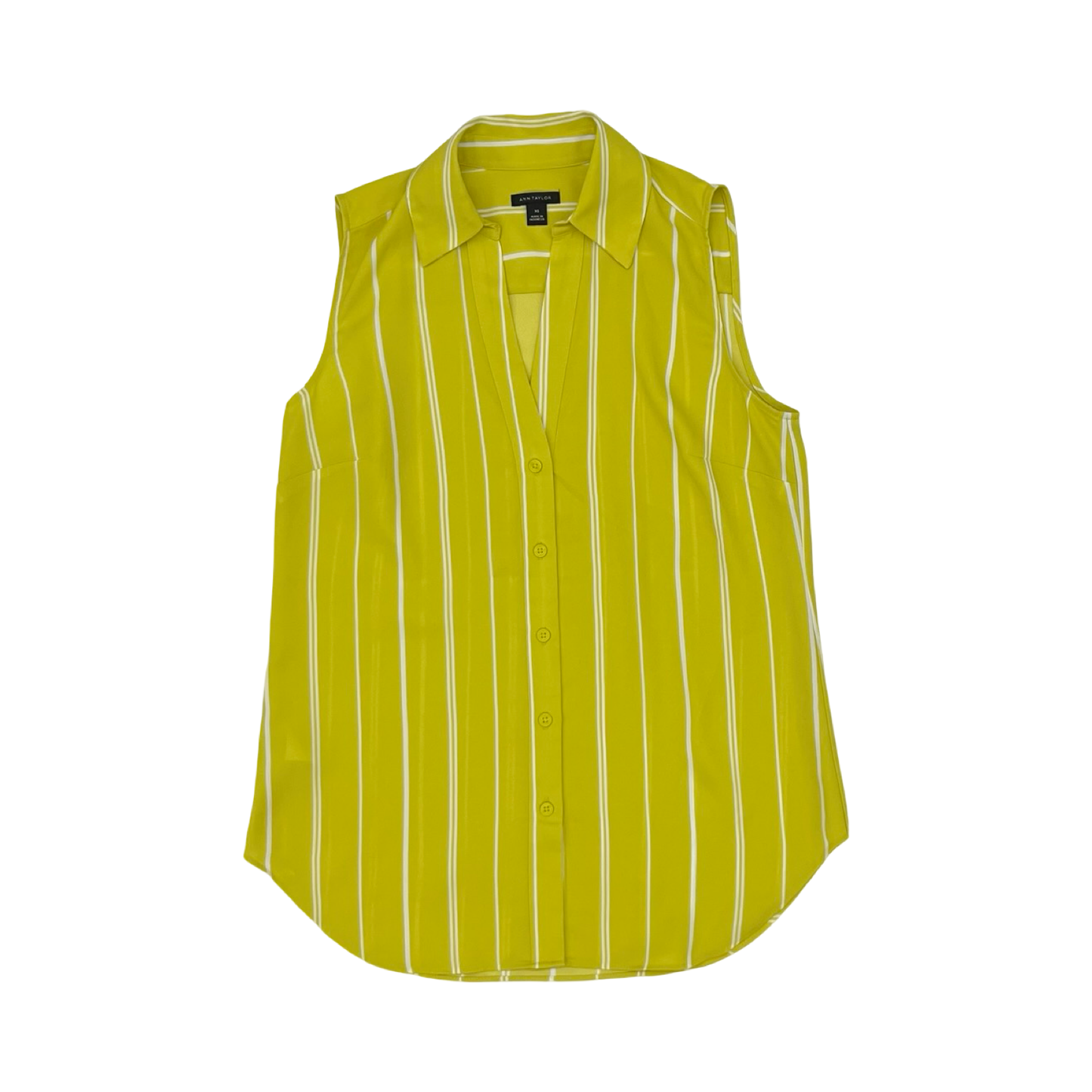 Blouse Sleeveless By Ann Taylor In White & Yellow, Size:Xs
