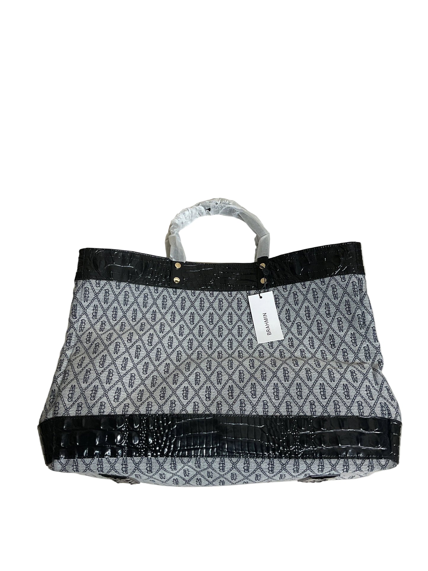 Tote Designer By Brahmin In Black & Grey, Size:Large