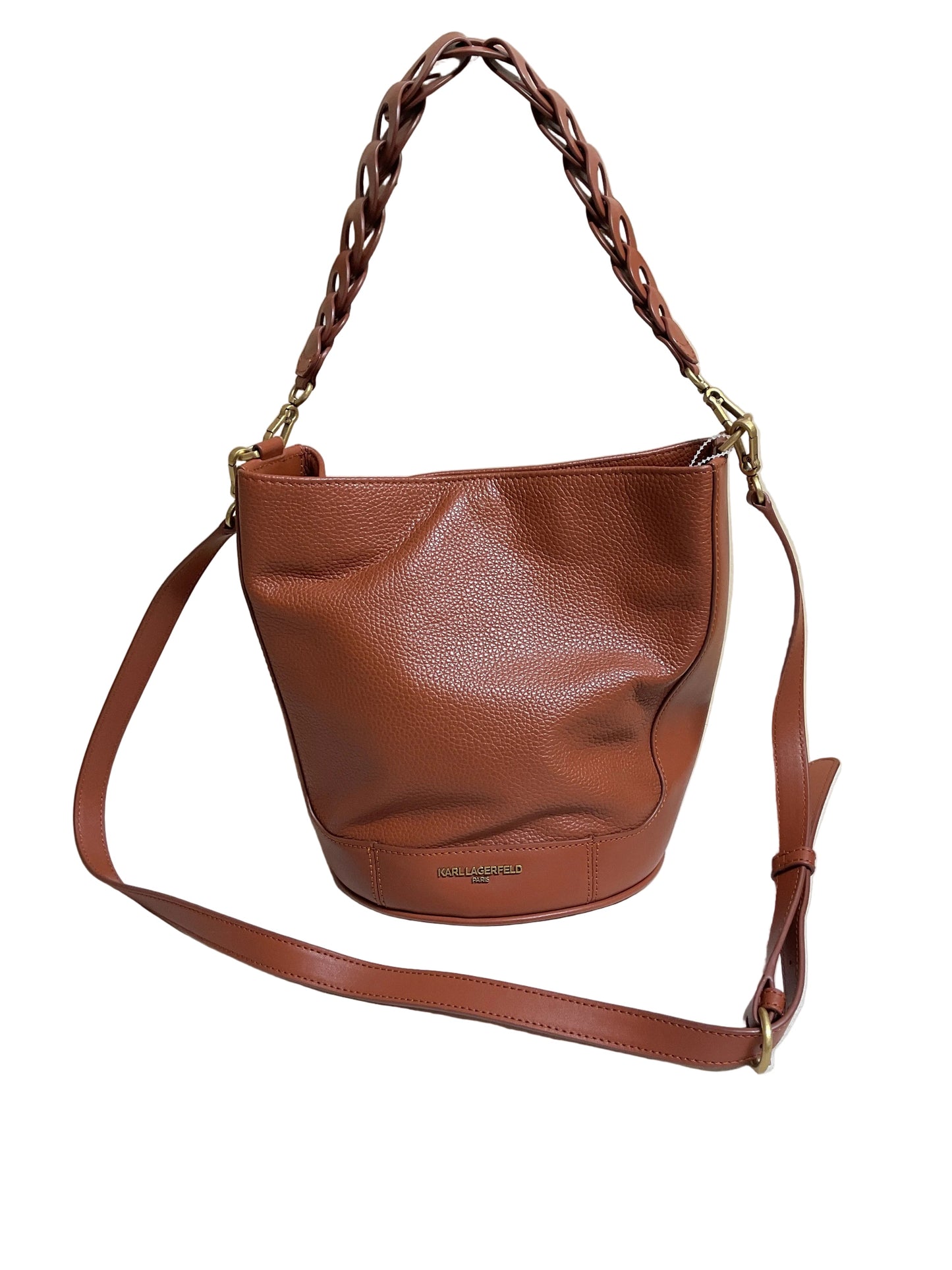 Handbag Designer By Karl Lagerfeld In Brown & Gold, Size:Medium