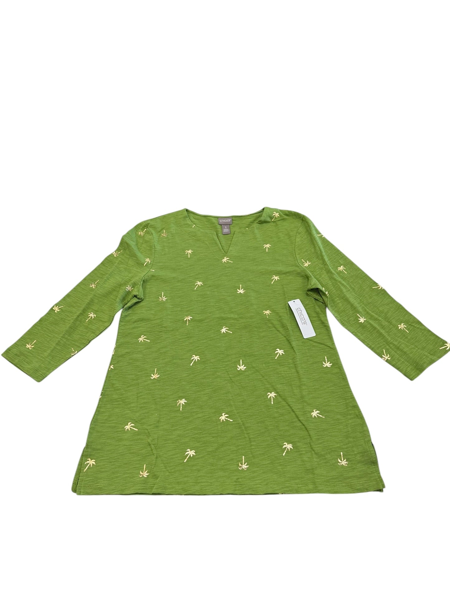 Top 3/4 Sleeve By Chicos In Gold & Green, Size:M