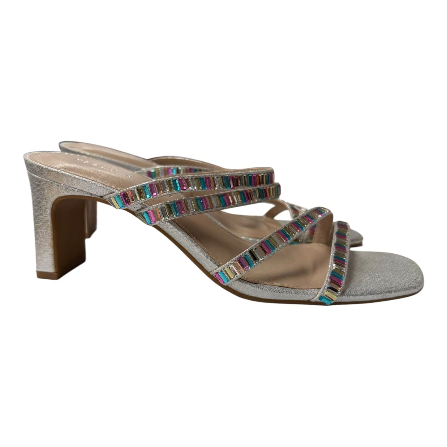 Sandals Heels Block By Kelly And Katie In Silver, Size:7