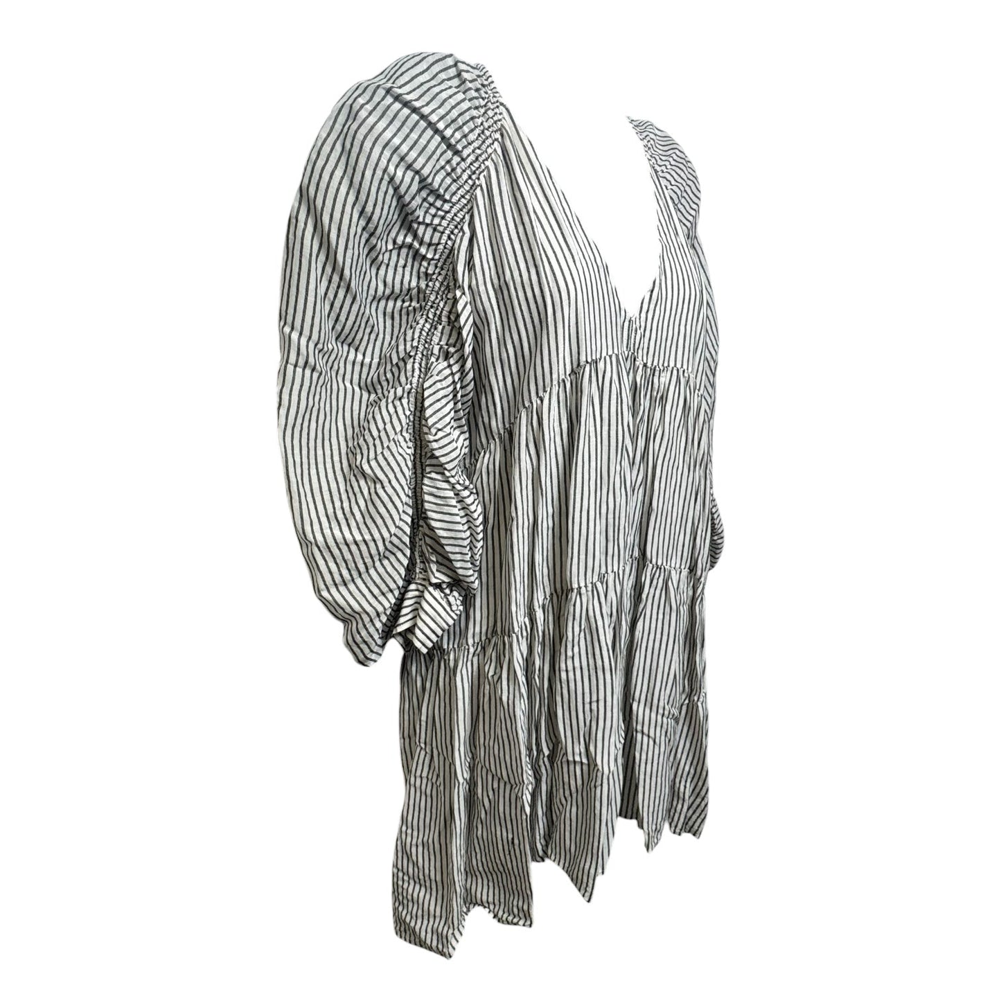 Shirred Empire Waist Tiered Mini Dress By Frame In Striped Pattern, Size: XS
