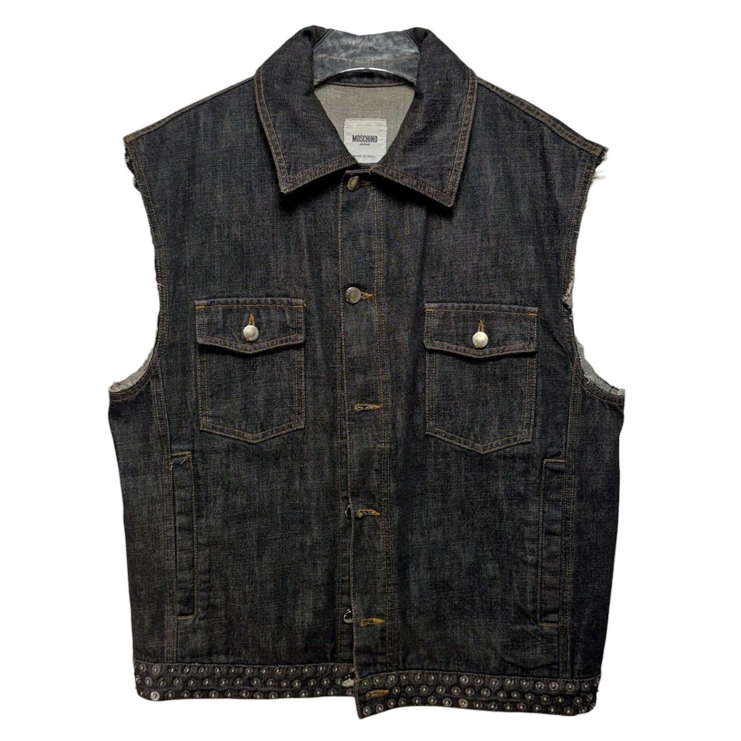 Embellished Denim Waistcoat Luxury Designer By Moschino In Blue Denim, Size: 2X