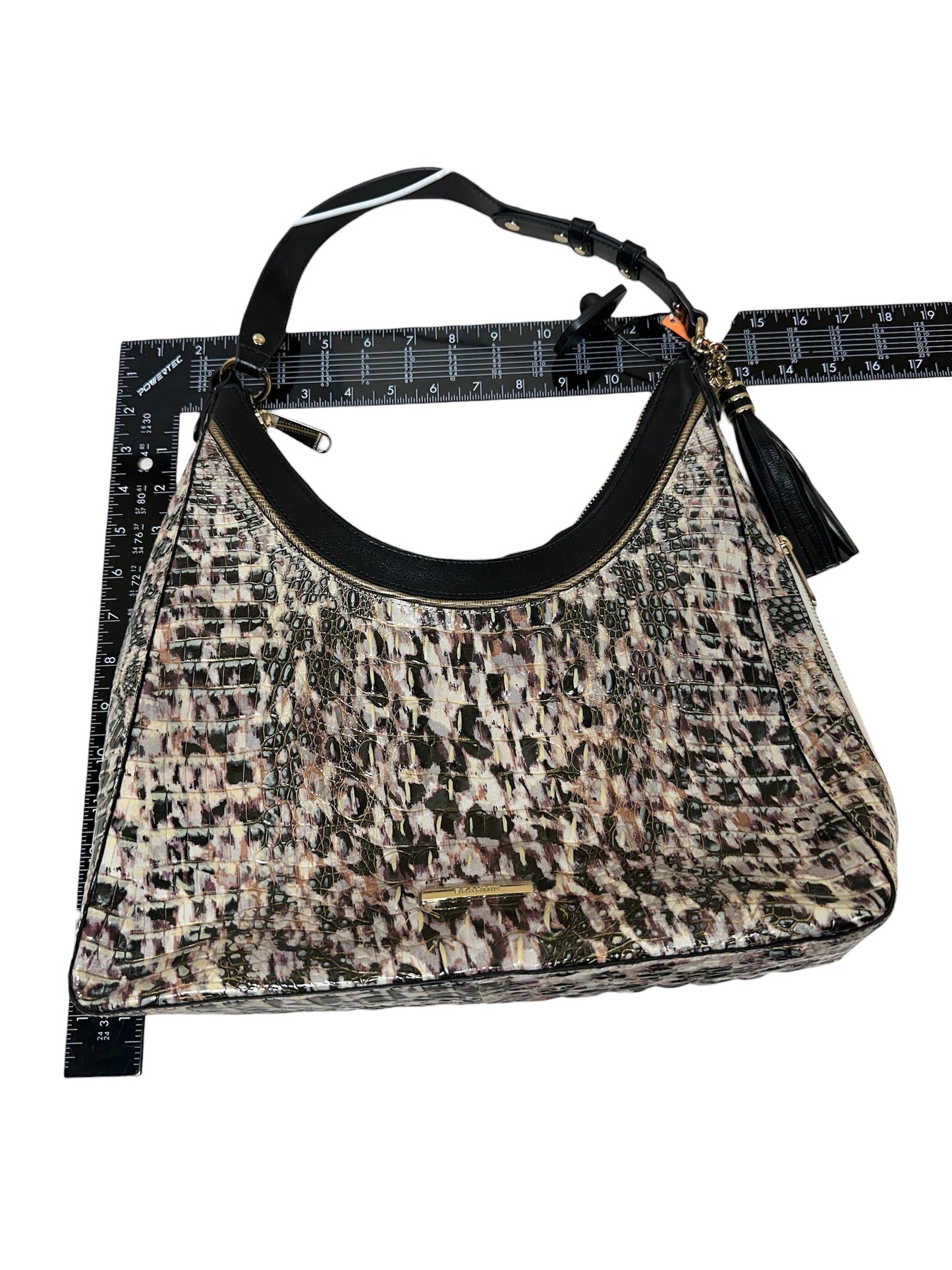 Handbag Designer By Brahmin In Black & Cream, Size:Medium