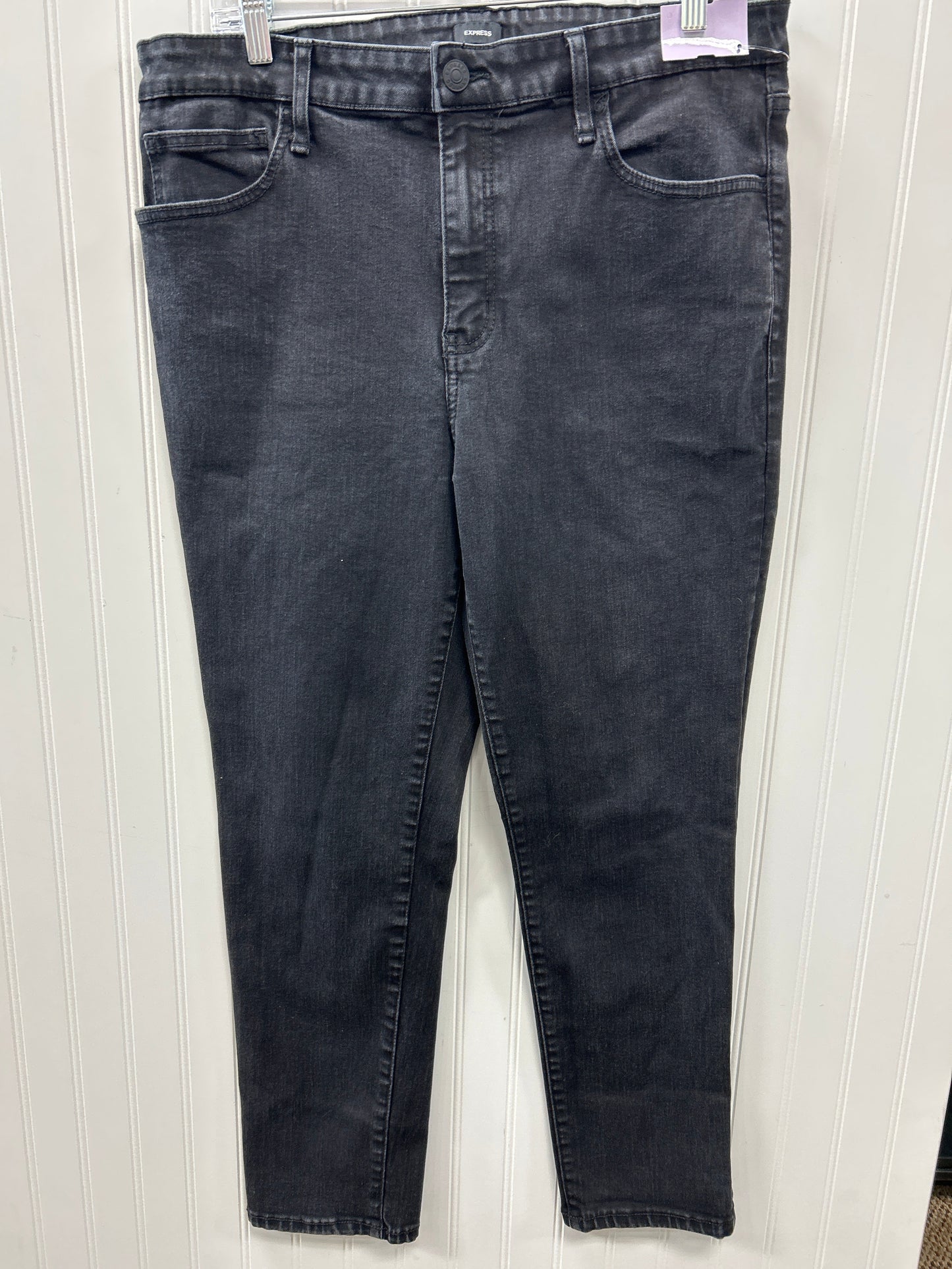 Jeans Straight By Express In Black Denim, Size:16