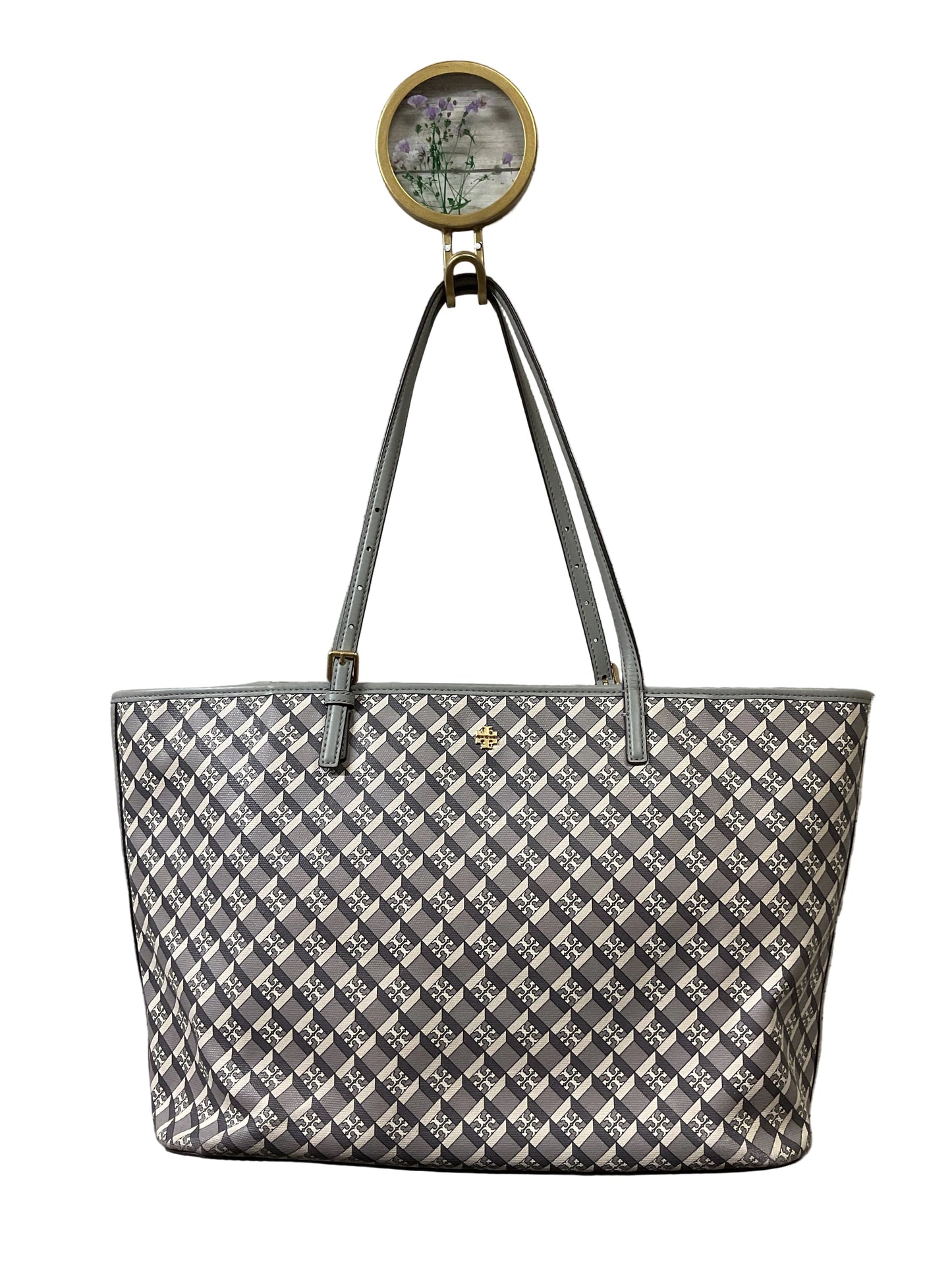 Handbag Designer By Tory Burch In Grey & White, Size:Large