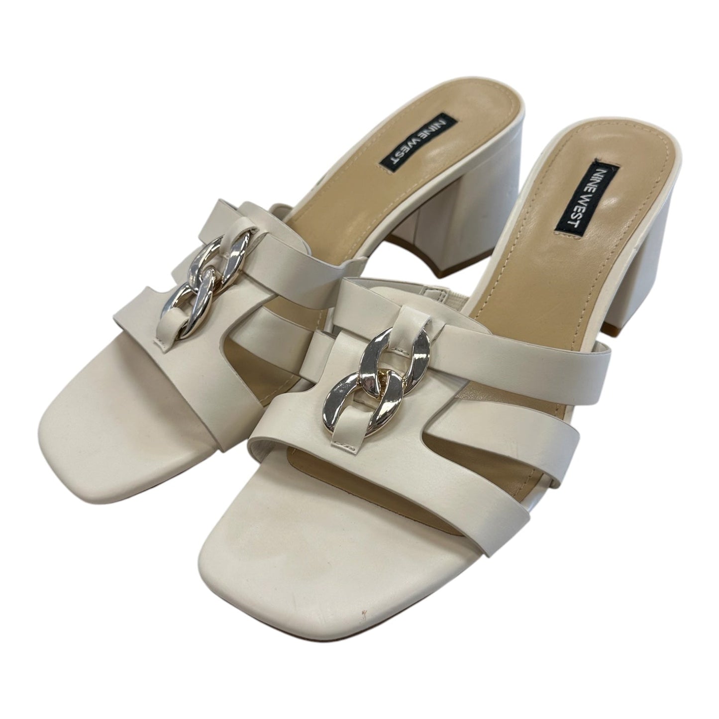 Sandals Heels Block By Nine West In Cream, Size:10.5