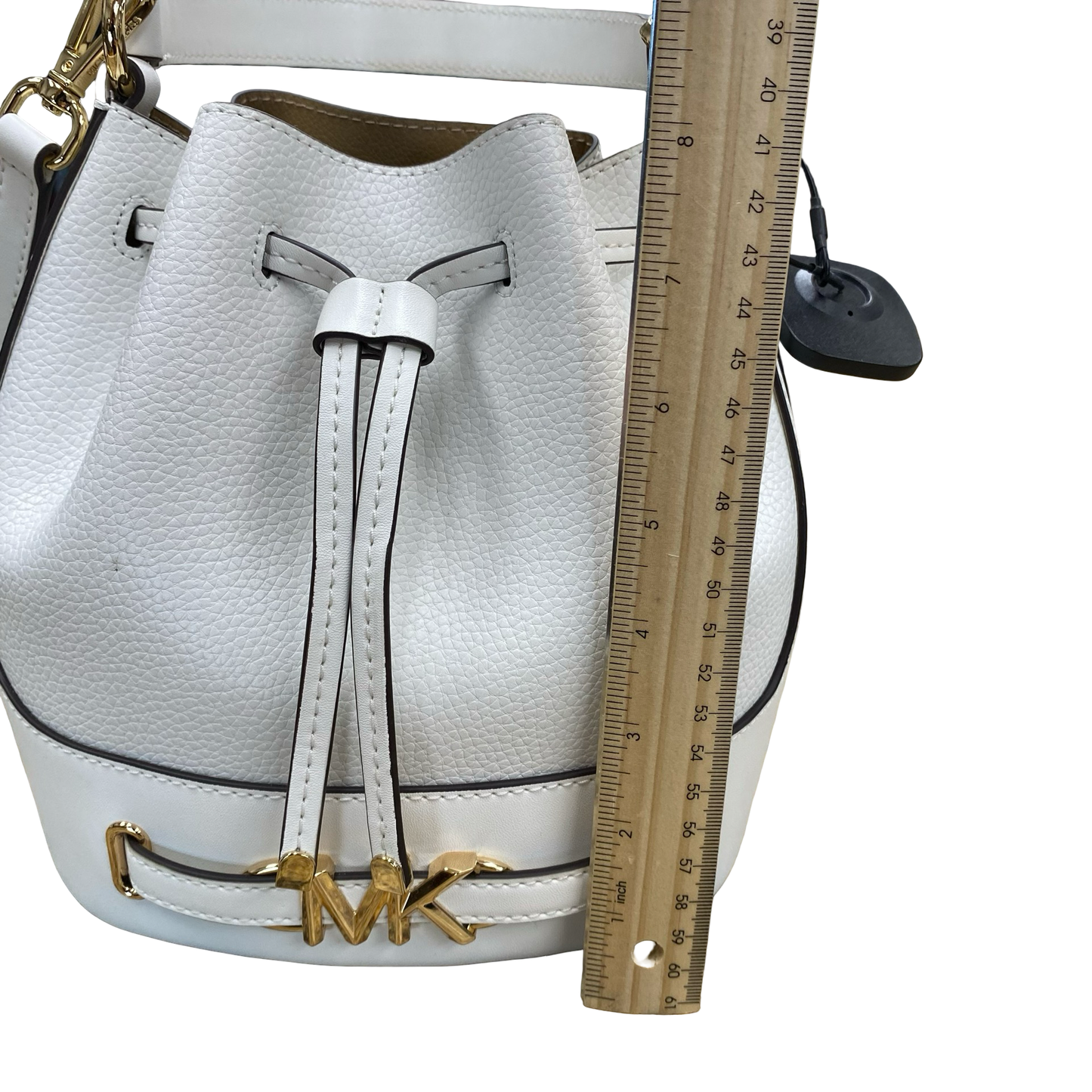 Handbag Designer By Michael Kors In Gold & White, Size:Medium