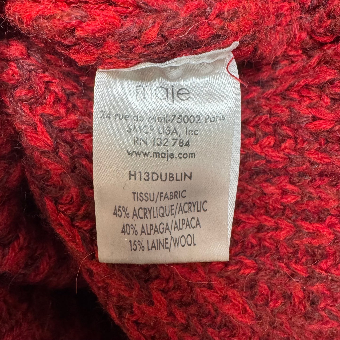 Wool Blend Sweater By Maje In Red, Size: S