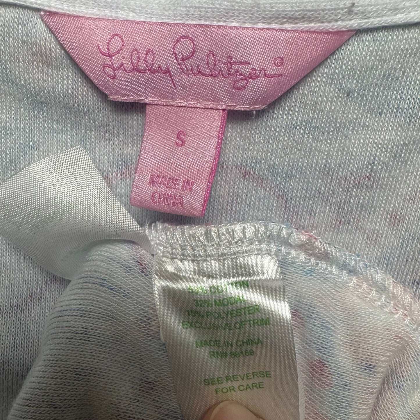 Terry Hoodie Top Long Sleeve Designer By Lilly Pulitzer In Blue & Pink, Size: S