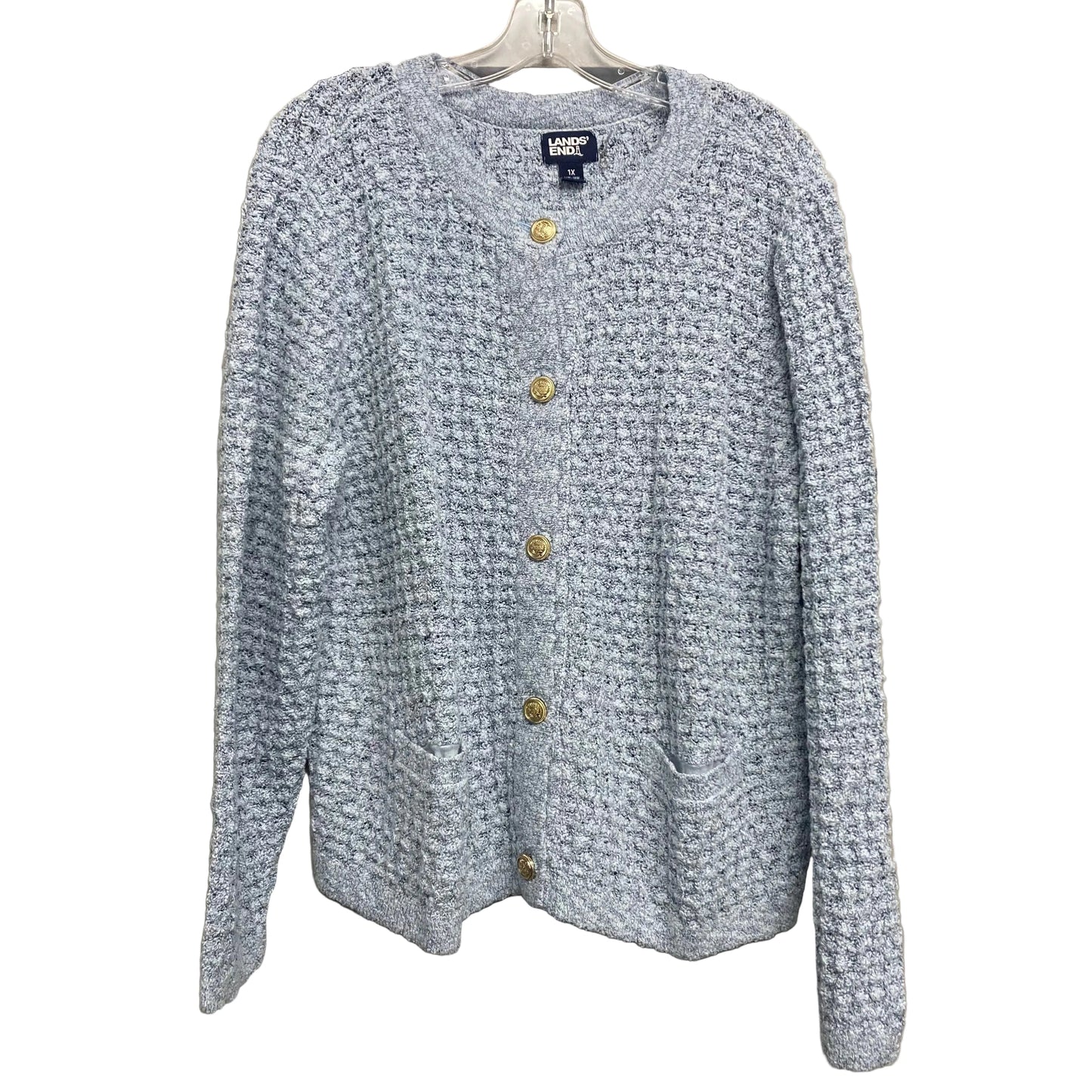 Sweater Cardigan By Lands End In Blue, Size:1X