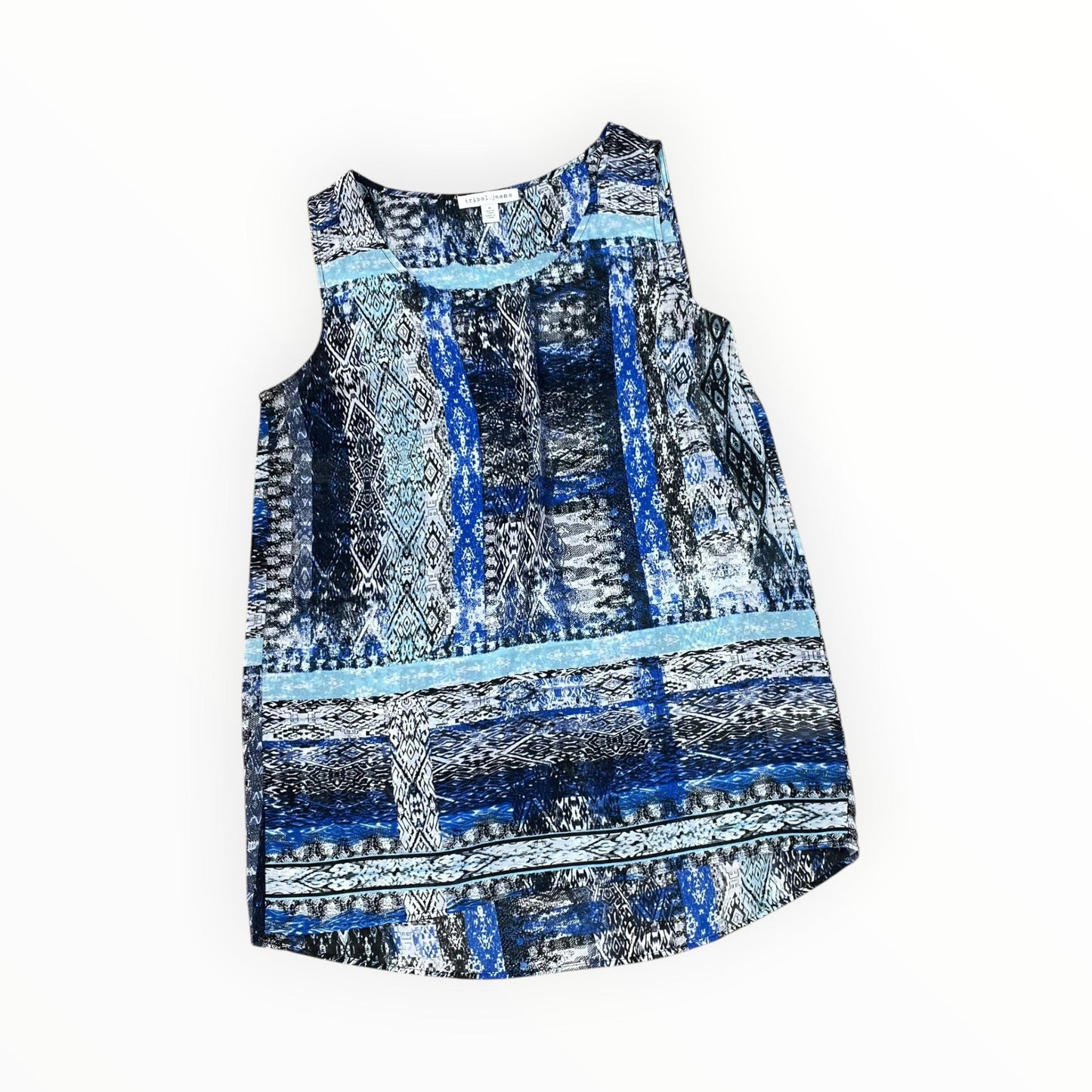 Top Sleeveless By Tribal In Black & Blue, Size:M