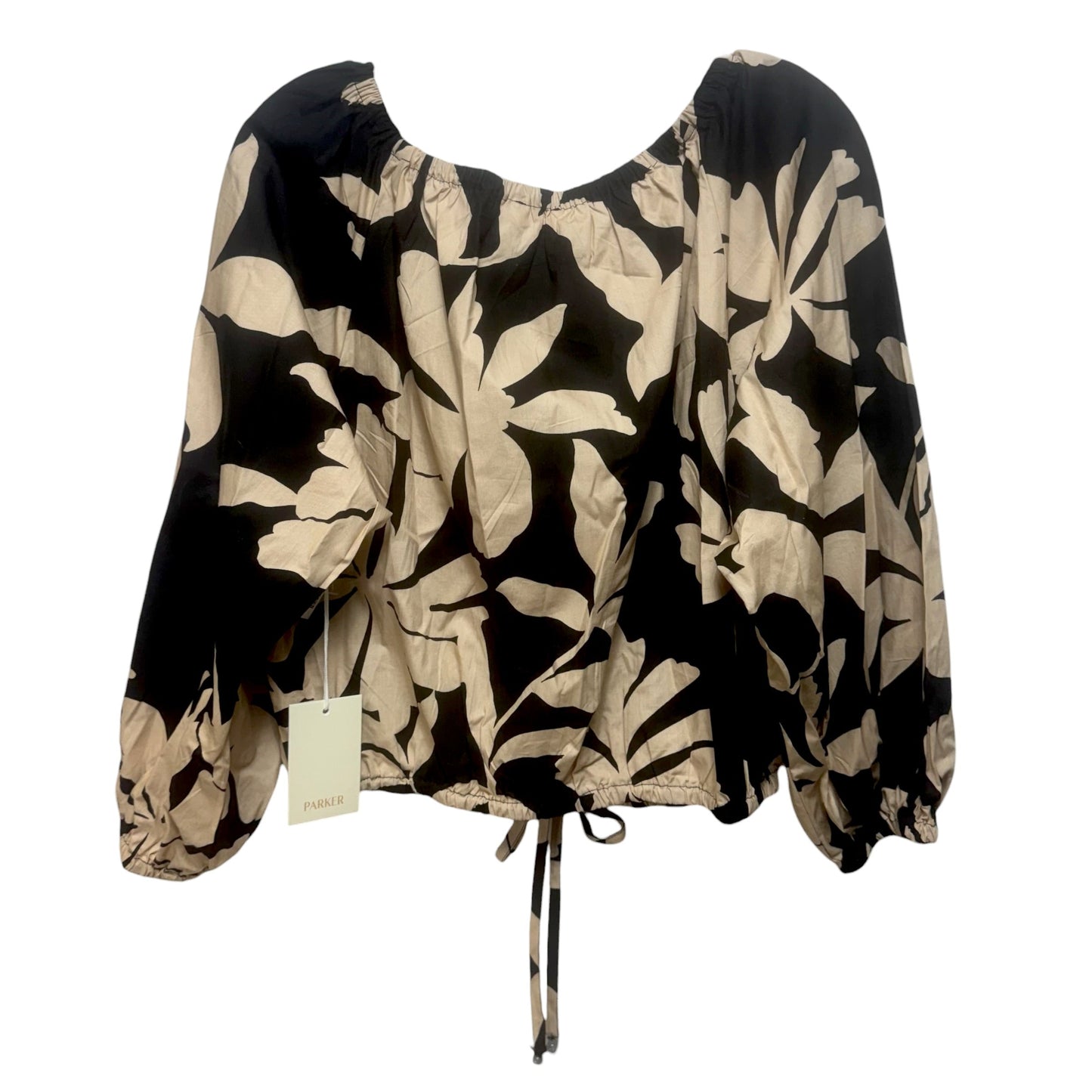 Off the Shoulder Drawstring Crop Top By Parker In Black & Cream, Size: M