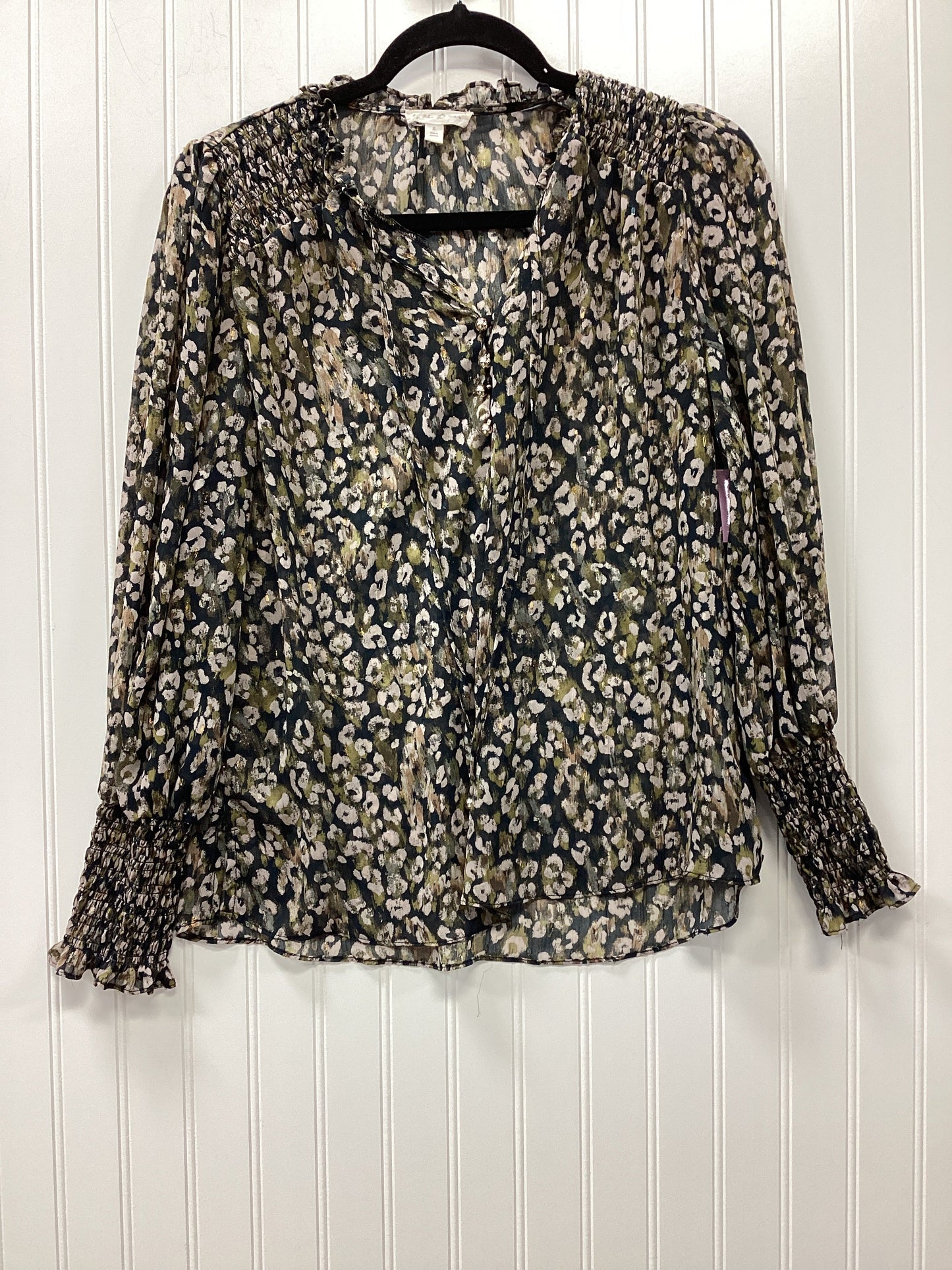 Blouse Ls By By The River In Brown & Gold, Size:S