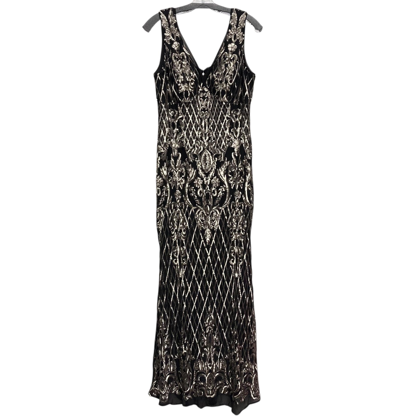Dress Party Long By R And M Richards In Black & Silver, Size:L
