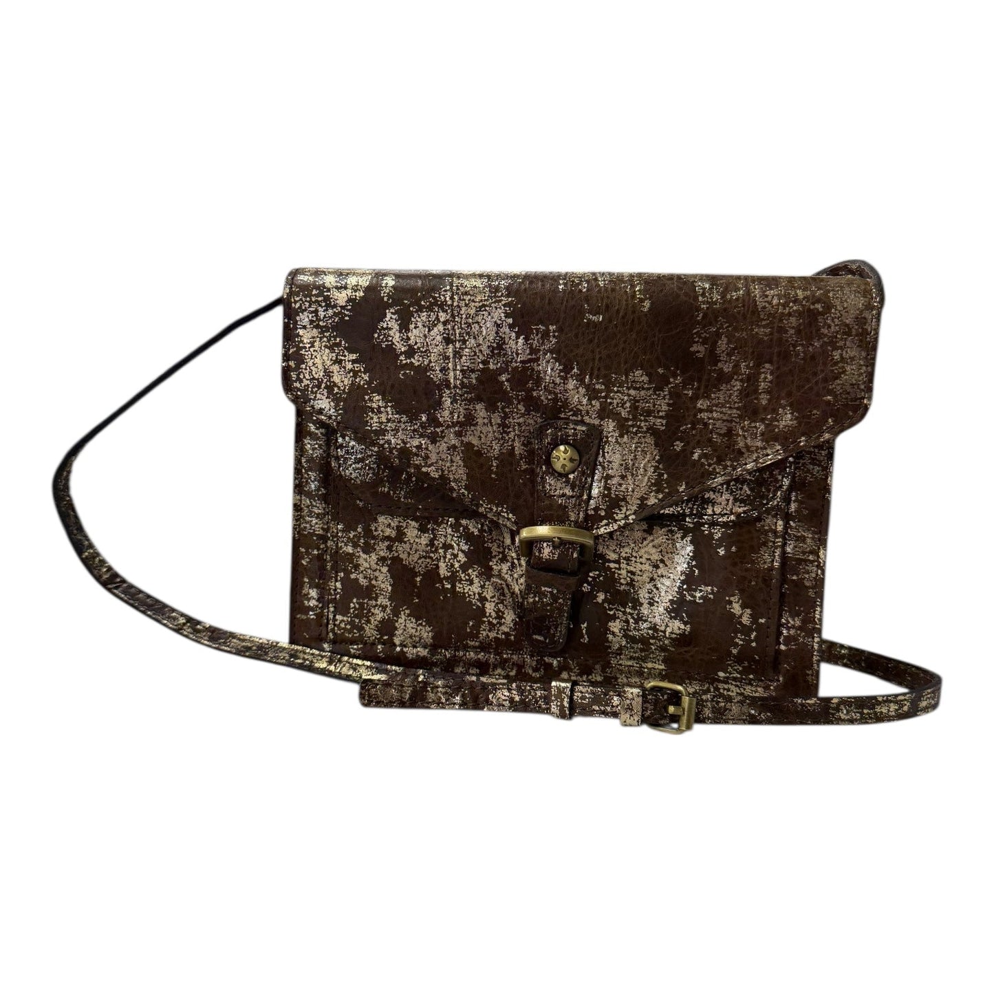 Crossbody Designer By Patricia Nash In Brown & Gold, Size:Small