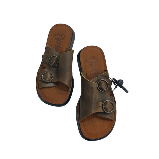 Sandals Heels Block By Fly London In Brown, Size:7.5