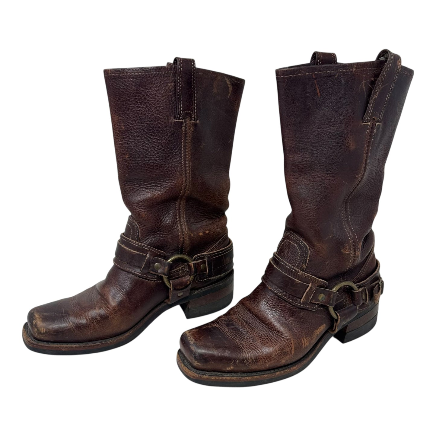 12R Tall Harness Boots Designer By Frye In Brown, Size: 6.5
