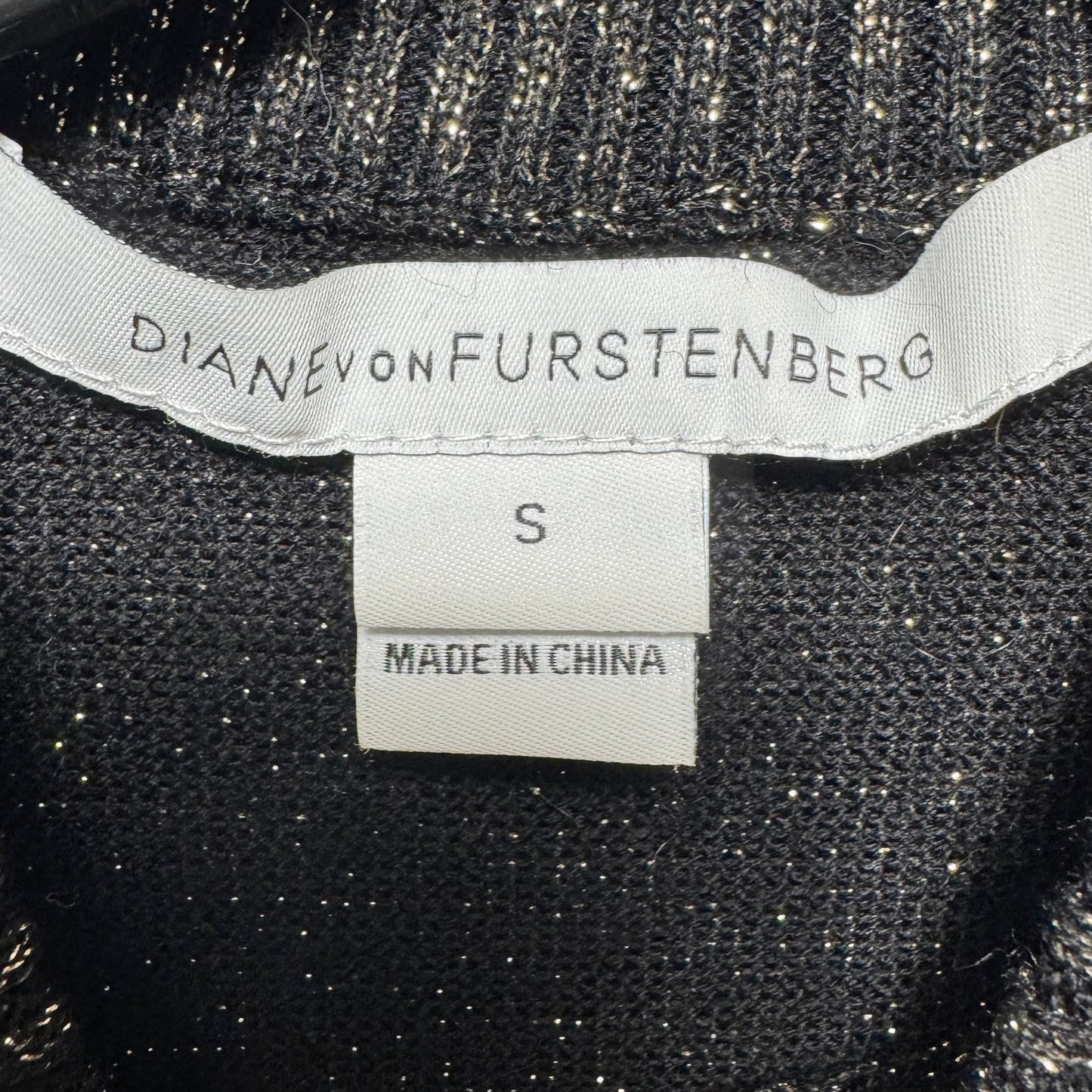 Metallic Knit Mock Neck Top Long Sleeve Designer By Diane Von Furstenberg In Black & Gold, Size: S