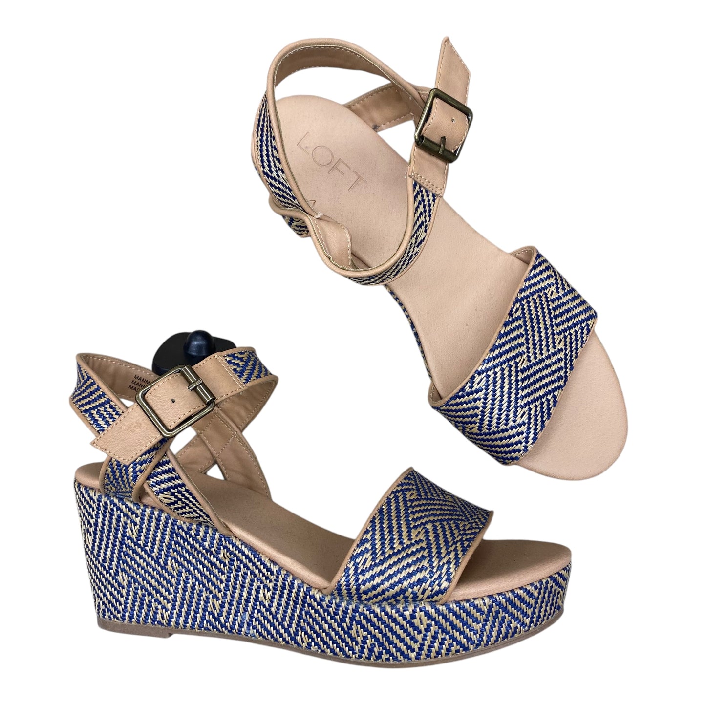 Sandals Heels Wedge By Loft In Blue & Tan, Size:9