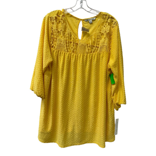 Top 3/4 Sleeve By Zac And Rachel In Yellow, Size:1X