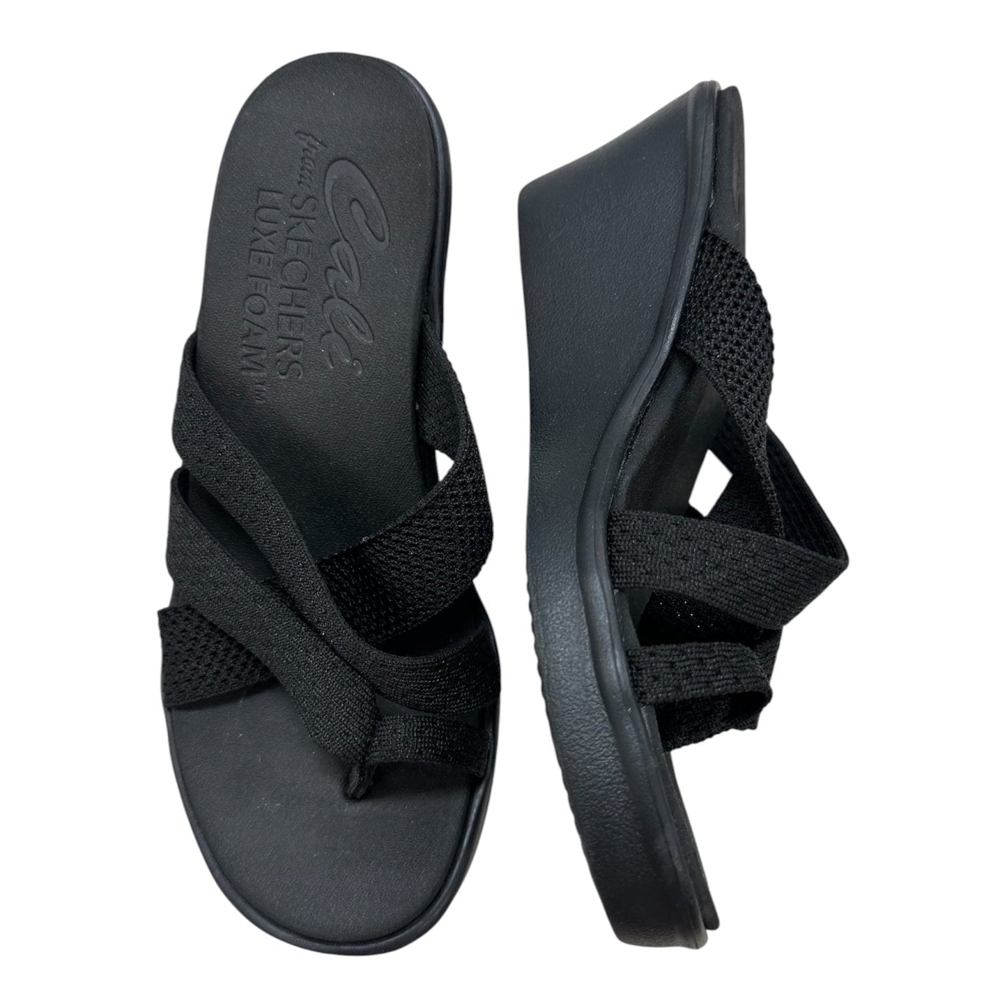Sandals Heels Wedge By Skechers In Black, Size:6.5