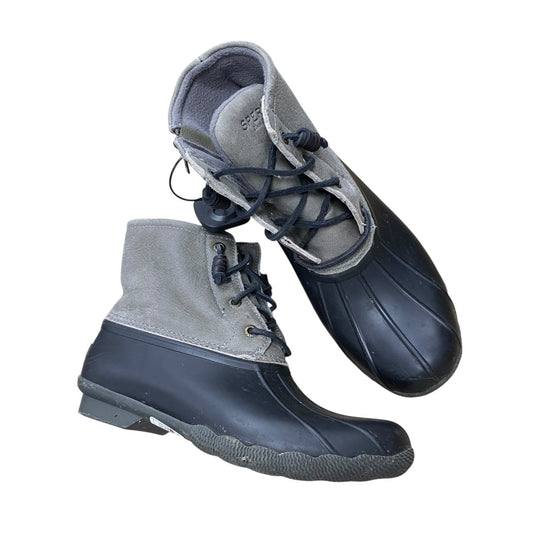 Boots Ankle Flats By Sperry In Black & Grey, Size:6.5