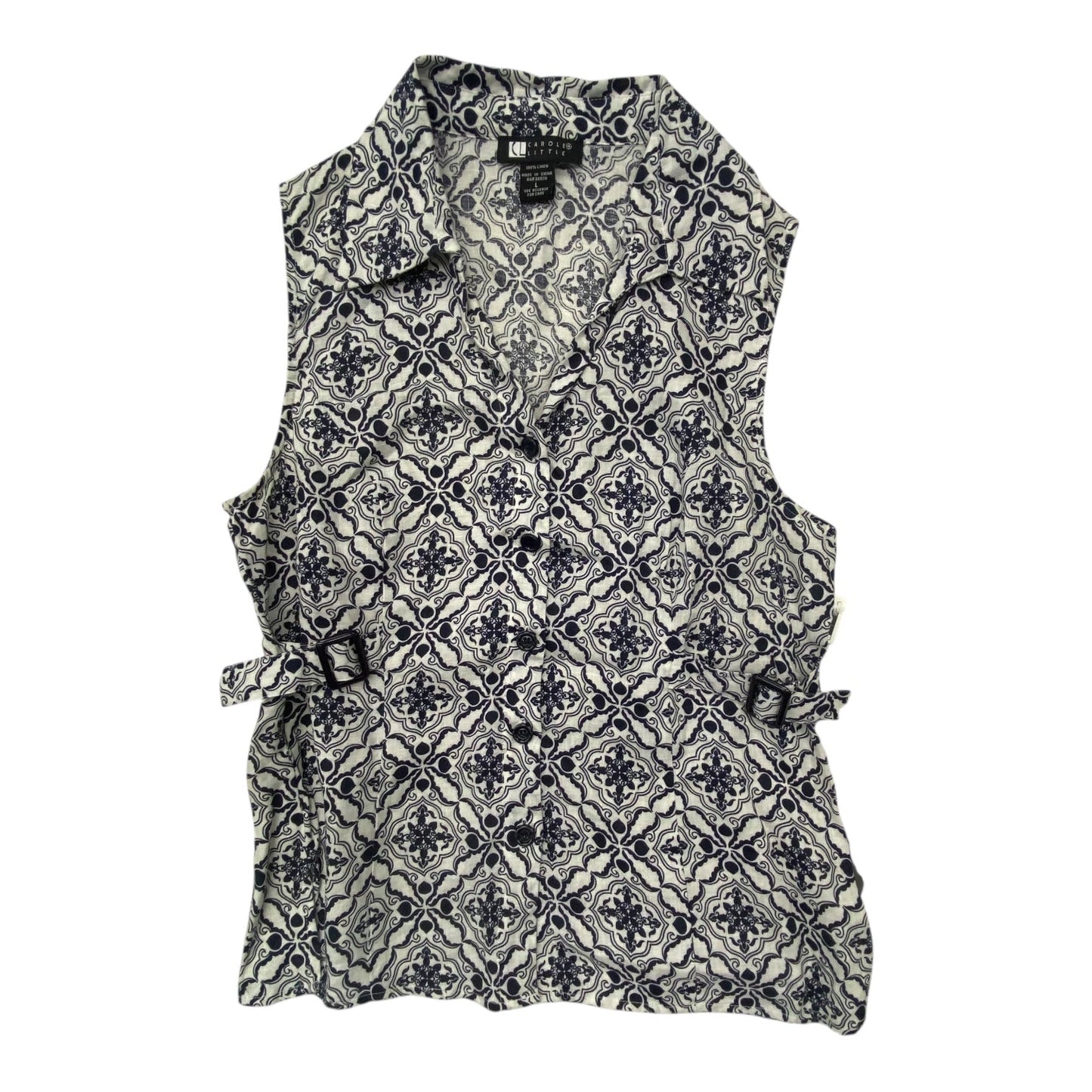 Top Sleeveless By Carole Little In Blue & White, Size:L