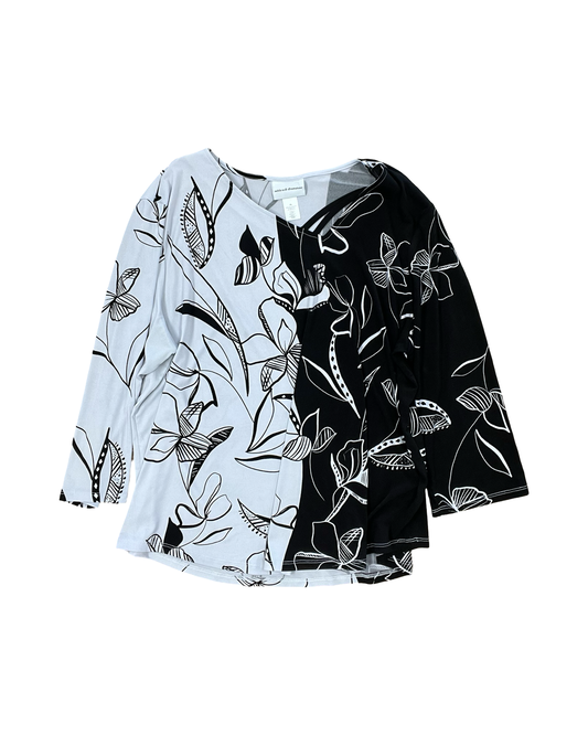 Top Ls By Alfred Dunner In Black & White, Size:Xl