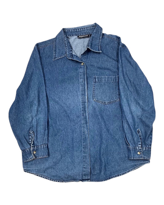 Blouse Ls By New Directions In Blue Denim, Size:2X