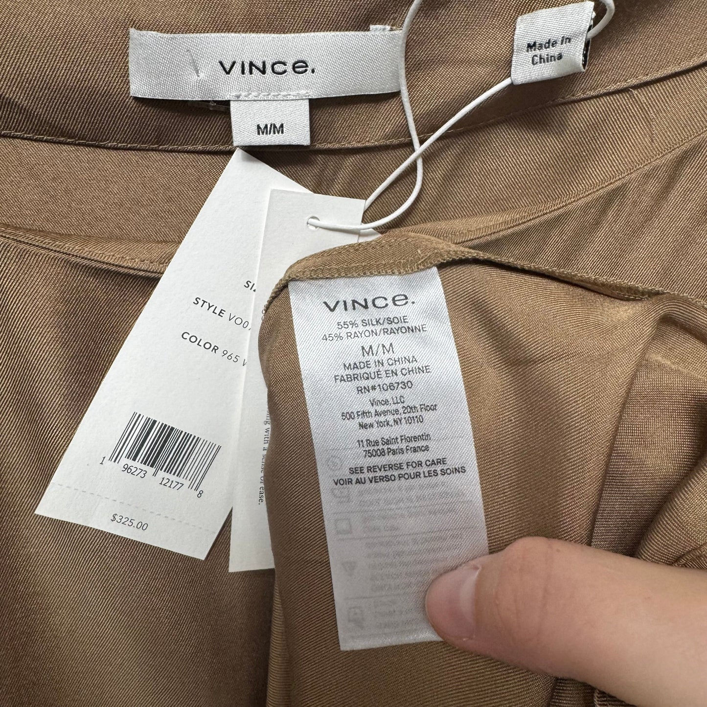 Silk Blend Top Long Sleeve By Vince In Tan, Size: M