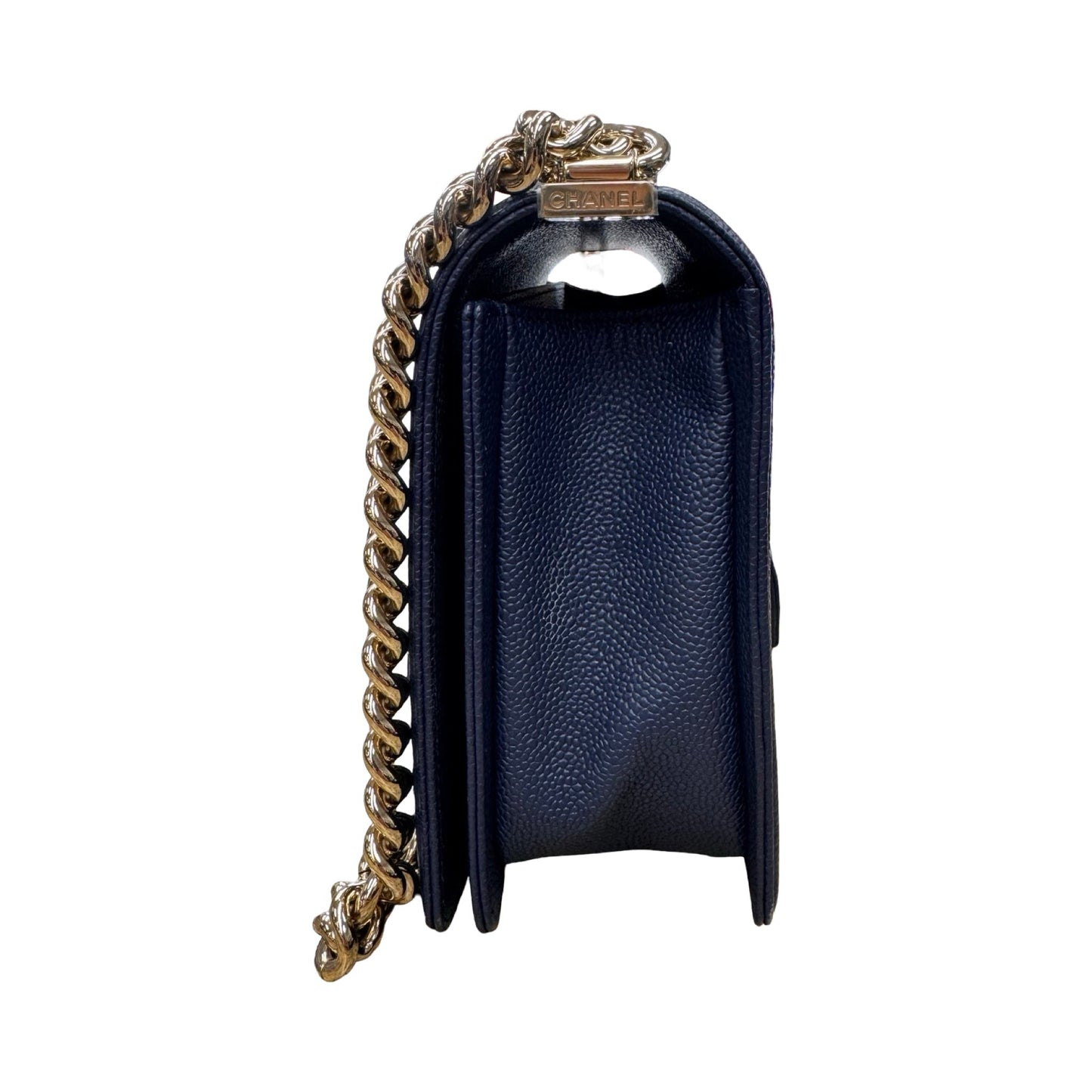 Caviar Quilted Boy Flap Handbag Luxury Designer By Chanel In Navy & Silver, Size:Large (6.9x11x3 in)